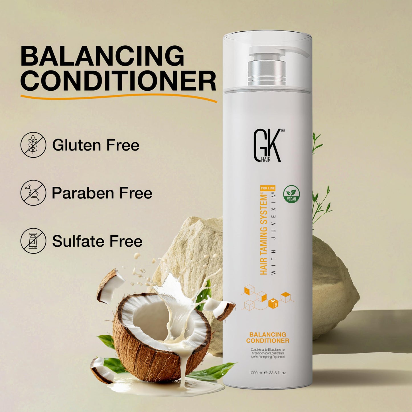 Gray GK HAIR Global Keratin Balancing Conditioner (33.8 Fl Oz/1000ml) For Oily & Color Treated Hair Daily Use After Shampoo Conditioning Deep Cleanser & Impurities Remover Restores pH Levels
