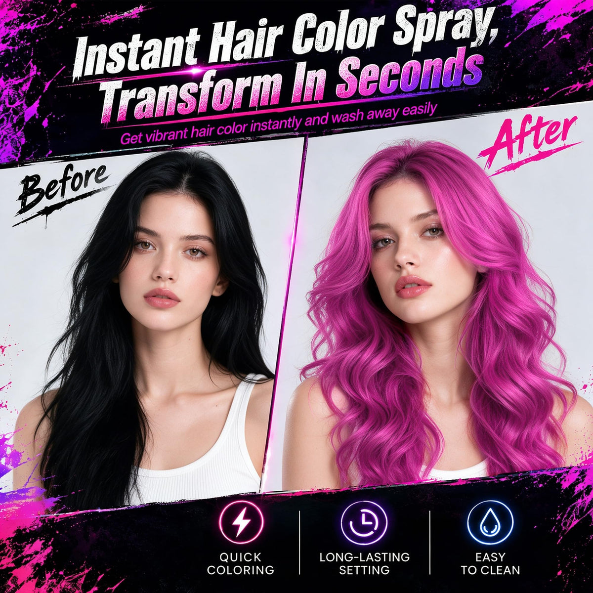 Black Waybesty Temporary Pink Hair Color Spray for Kids Women Men (Pink, 4.06Oz)