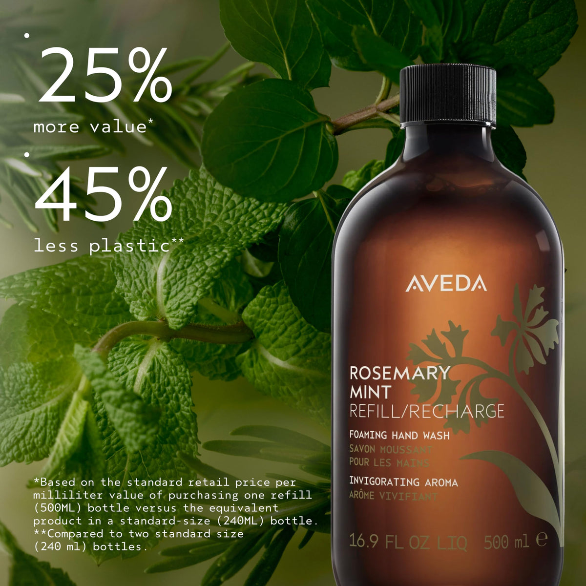 Black Aveda Rosemary Mint Foaming Hand Wash | Gentle Refillable Foaming Hand Cleanser With Signature Invigorating Aroma | With Plant Derived Glycerin | 98% Naturally Derived*, 16.9 Fl Oz