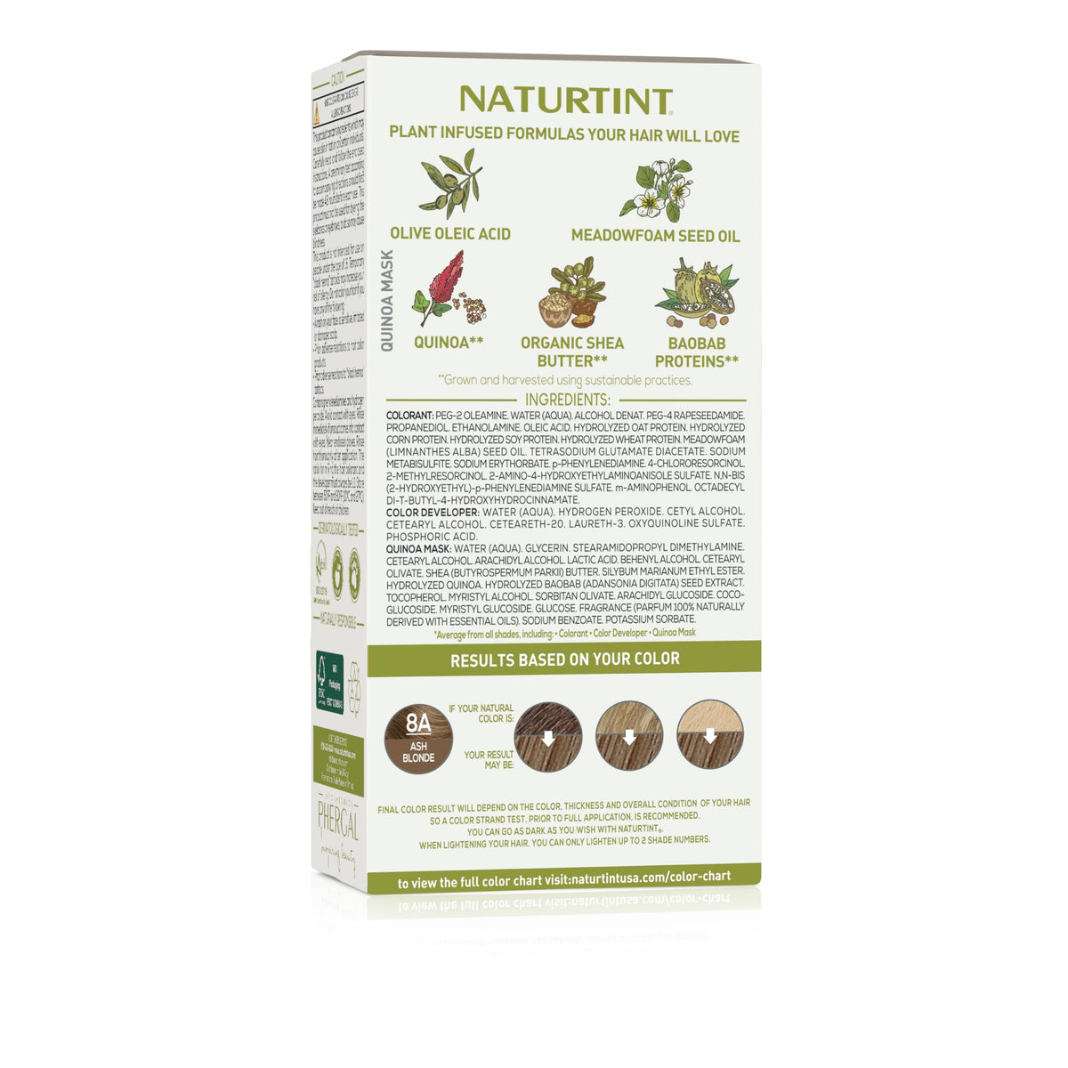 Seashell Naturtint 8A Ash Blonde Permanent Hair Color (Pack of 1), Ammonia Free, Vegan, Cruelty Free, up to 100% Gray Coverage, Long Lasting Results (Packaging may vary)