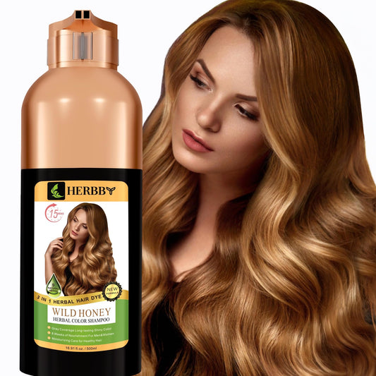 White Smoke HERBBY Hair Color Shampoo for Gray Hair Coverage&Color Transform with 9 Herbal Extracts –Long Lasting(6-8 Weeks),Shiny,Evenly Colored,Instant Hair Dye Shampoo&Conditioner, 500 Ml (WILD HONEY COLOR)