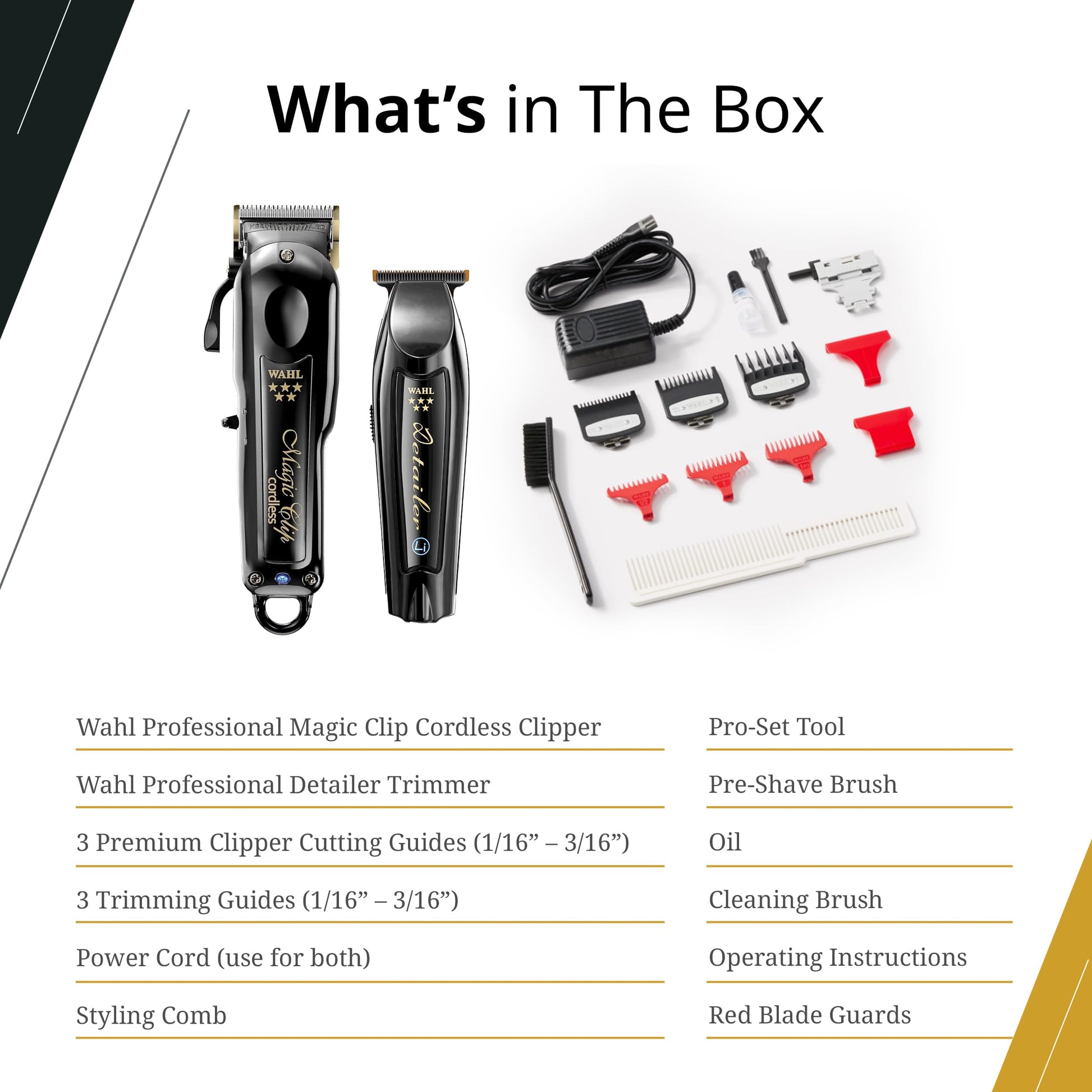White Smoke Wahl Professional Cordless Barber Combo, Magic Clip & Detailer Li, Lithium-Ion Battery, 100-Minute Run Time