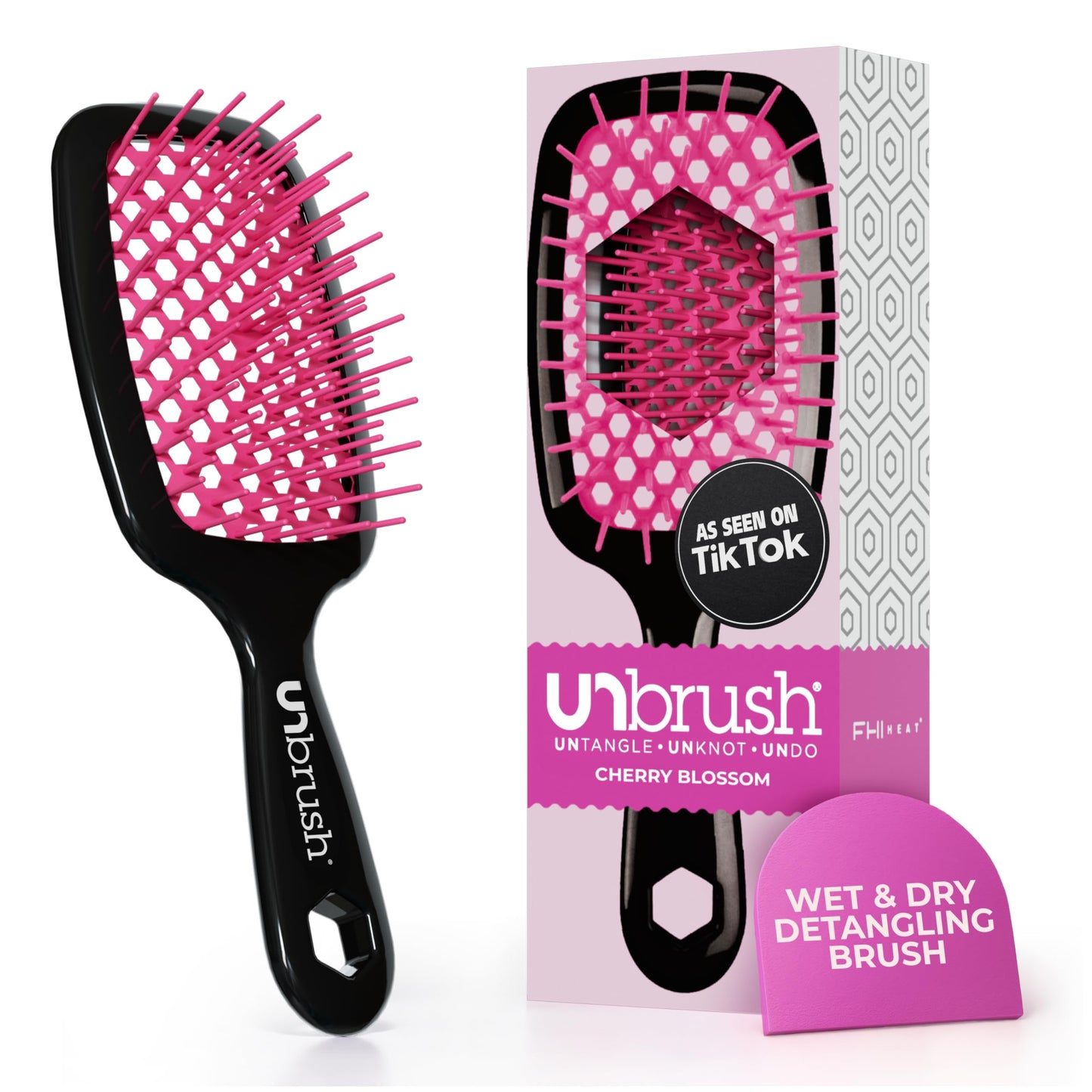 White Smoke FHI Heat UNbrush Detangling Brush for Pain-Free Brushing on All Wet or Dry Hair Types — Durable DuoFlex Anti-Static Bristles, Lightweight Handle, Vented Hair Brush, Cherry Blossom