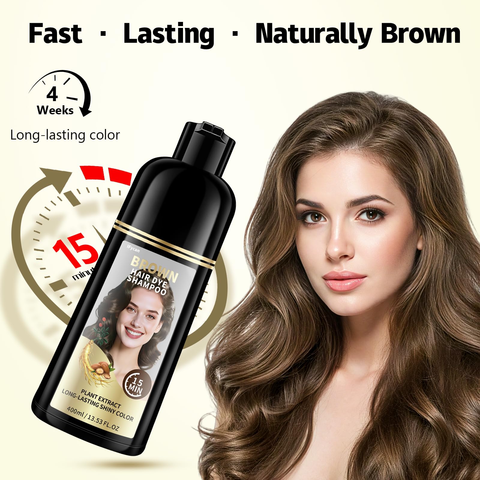 Seashell ifycan Brown Hair Dye Shampoo – 100% Gray Coverage in 15–20 Mins, 3 in 1 Hair Color Shampoo with 6 Herbal Extracts (Ginseng + Argan Oil), Ammonia & Paraben Free, Semi-Permanent Color for Women & Men