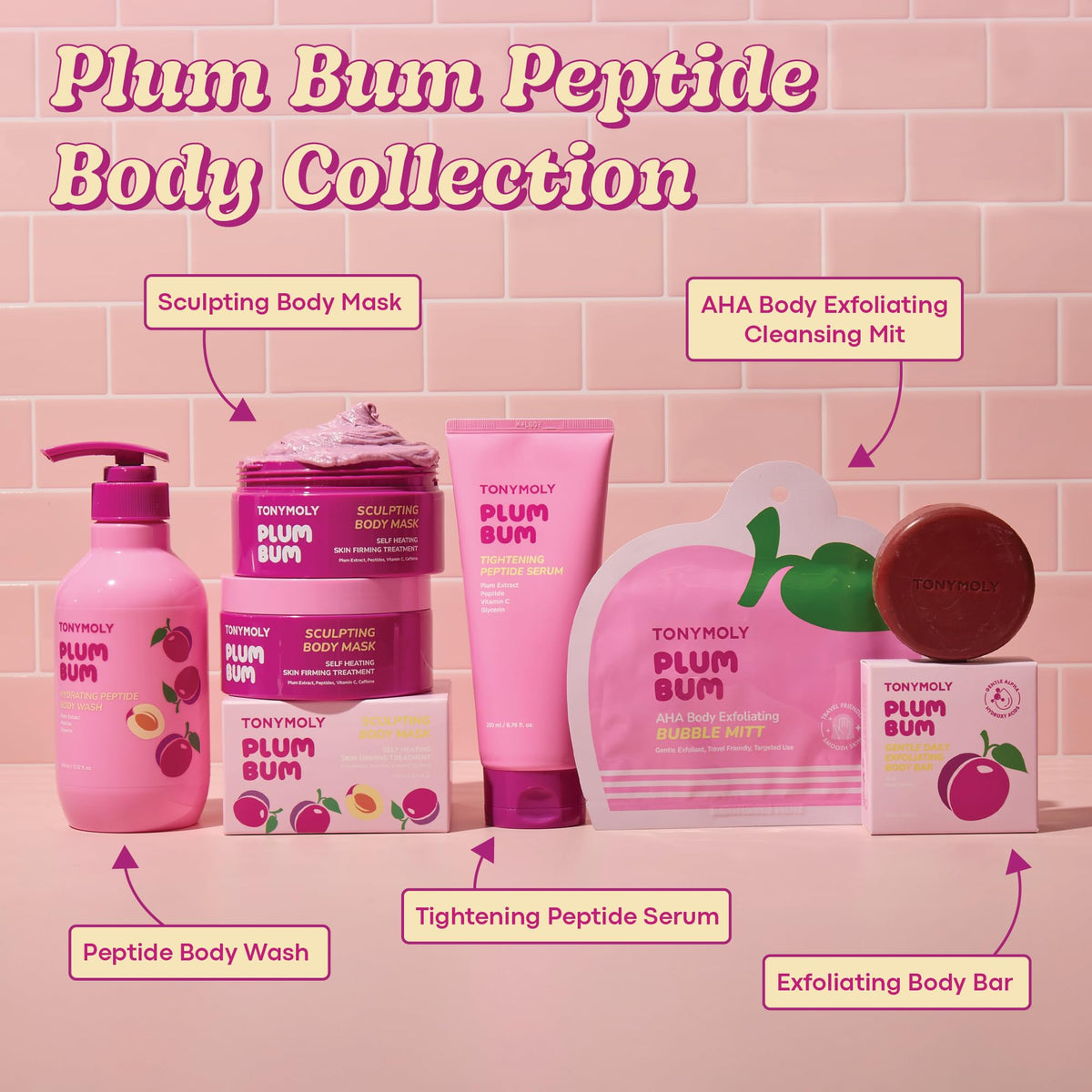 Tan TONYMOLY Plum Bum Glycolic Acid Bubble Mitt - Smooths Bumpy Skin & KP