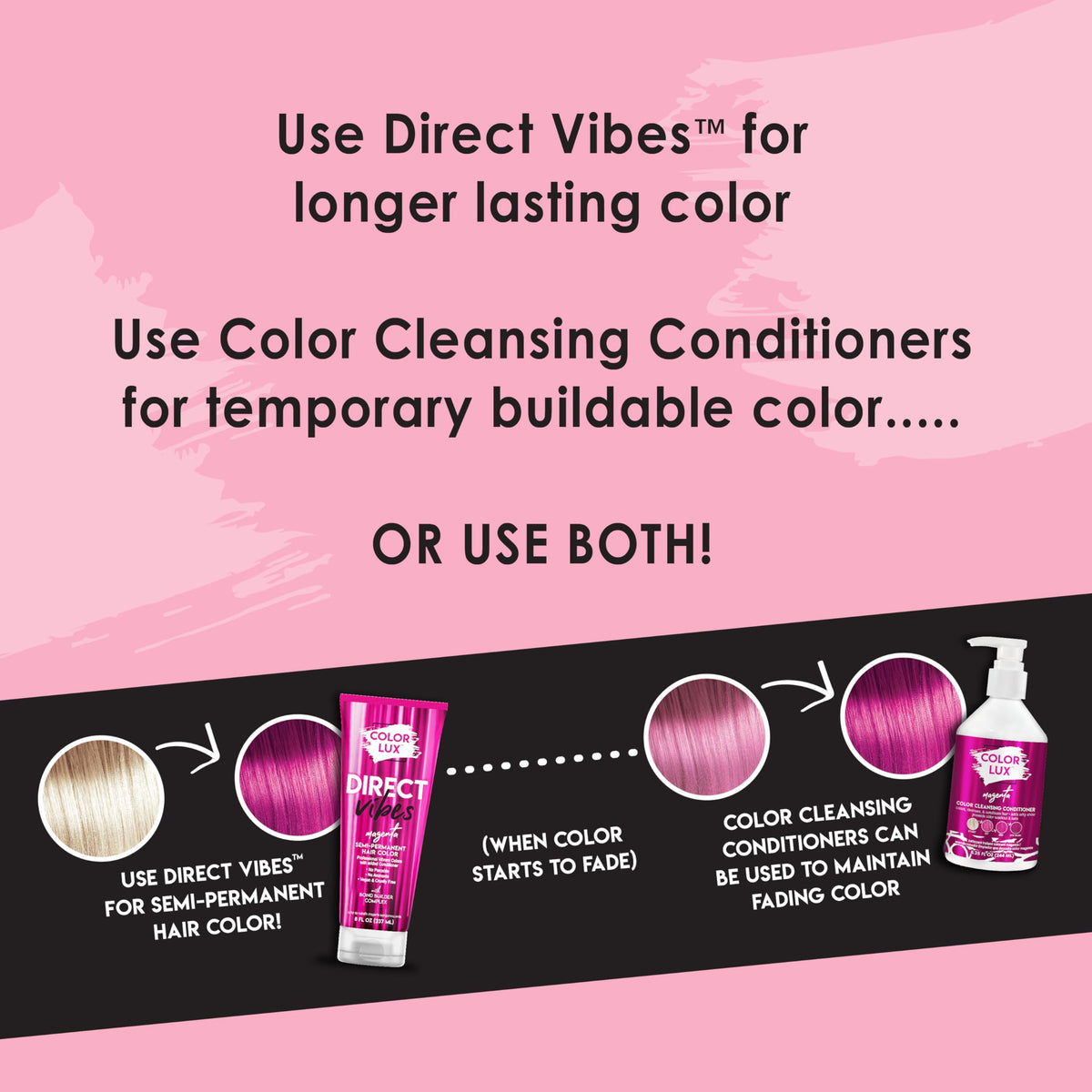 Light Pink Color Lux Direct Vibes Semi-Permanent Hair Color, Magenta, 8 fl oz