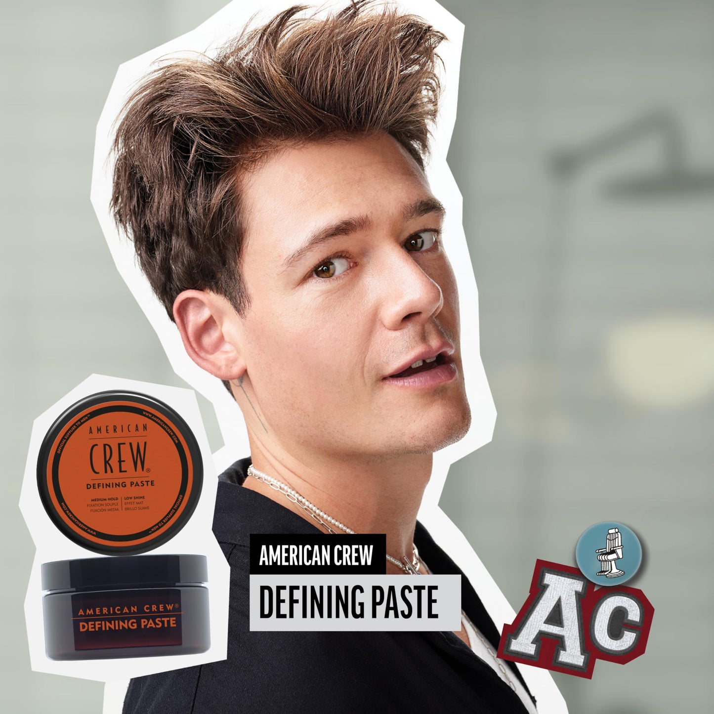Dark Gray American Crew Men's Hair Defining Paste, Like Hair Gel with Medium Hold Hair Gel & Low Shine, 3 oz