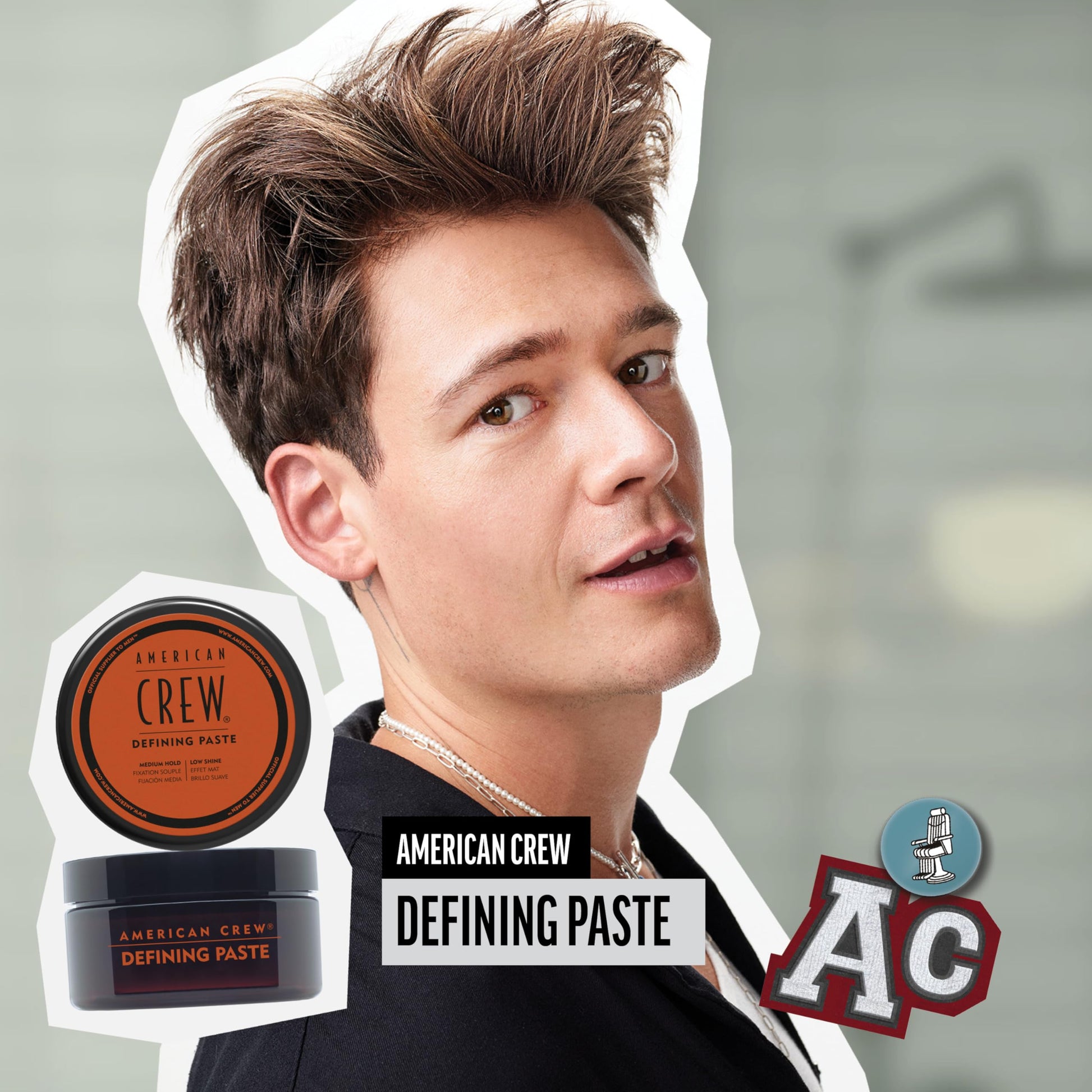 Dark Gray American Crew Men's Hair Defining Paste, Like Hair Gel with Medium Hold Hair Gel & Low Shine, 3 oz