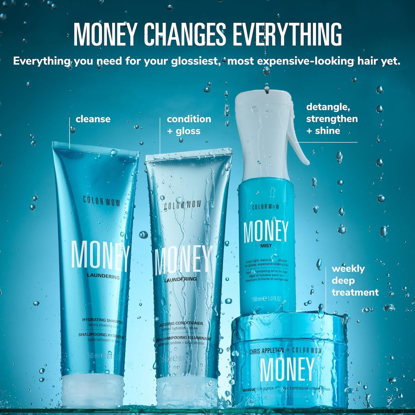 Dark Cyan COLOR WOW Money Laundering Glossing Conditioner, Hair Glaze & Anti-Frizz Formula, Locks Moisture, Amplifies Hair Shine & Smoothing, 8.4 fl oz