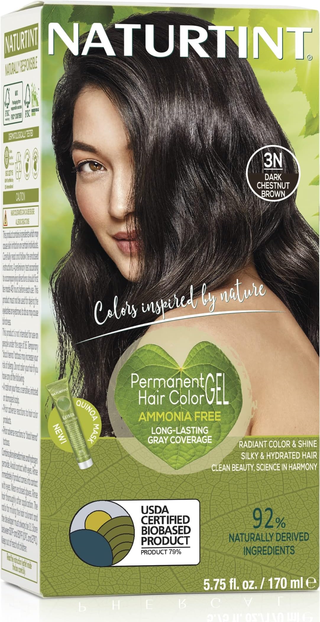 Olive Drab Naturtint, Hair Color Permanent Dark Chestnut Brown 3N, 5.6 Fl Oz