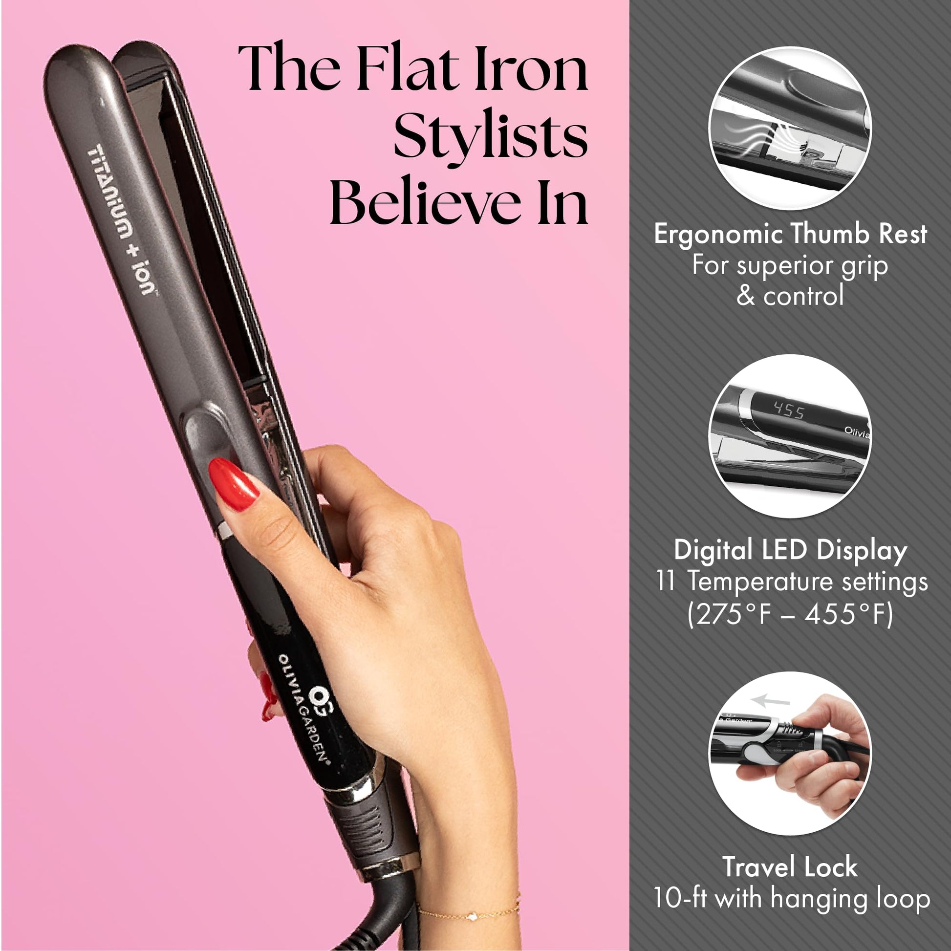 Dim Gray Olivia Garden Titanium + Ion Professional Flat Iron - Hair Straightener for All Hair Types - Includes Heat-Resistant Mat - 3D Floating Plates, 1"