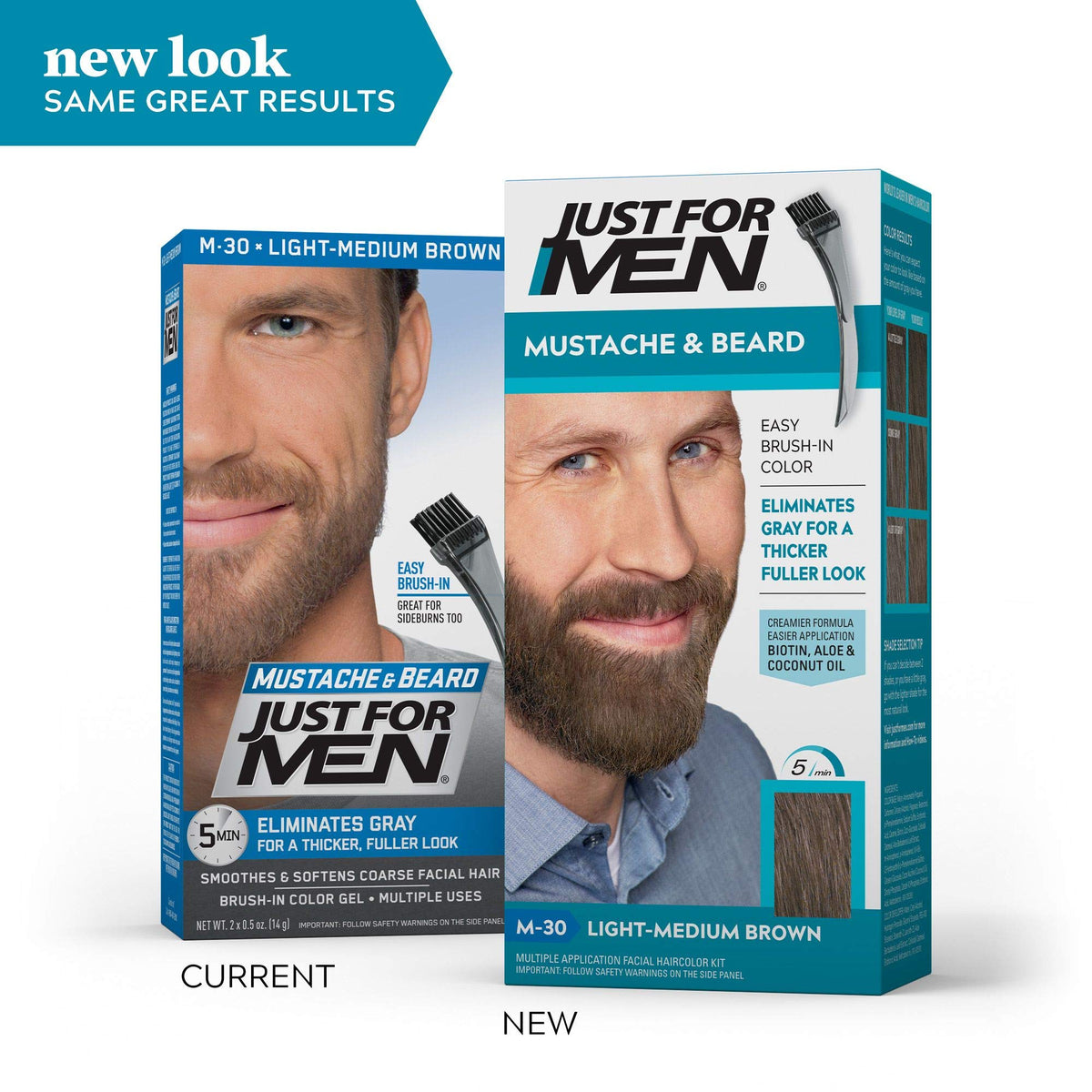White Smoke JUST FOR MEN Color Gel Mustache & Beard M-30 Light-Medium Brown 1 Each (Pack of 4)
