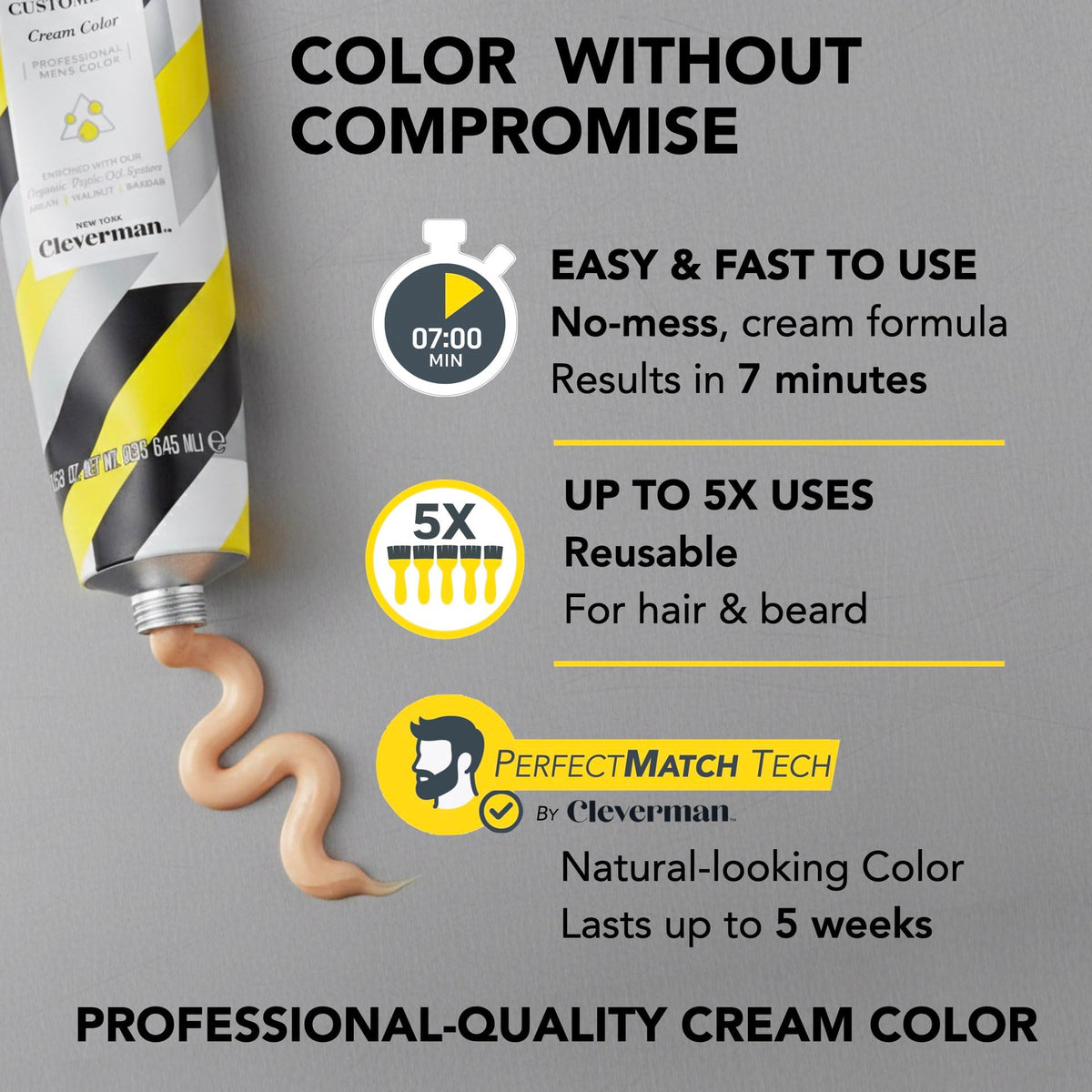 Dark Gray Cleverman Hair & Beard Dye for Men, Warm Dark Blond 7.31, Gray Coverage