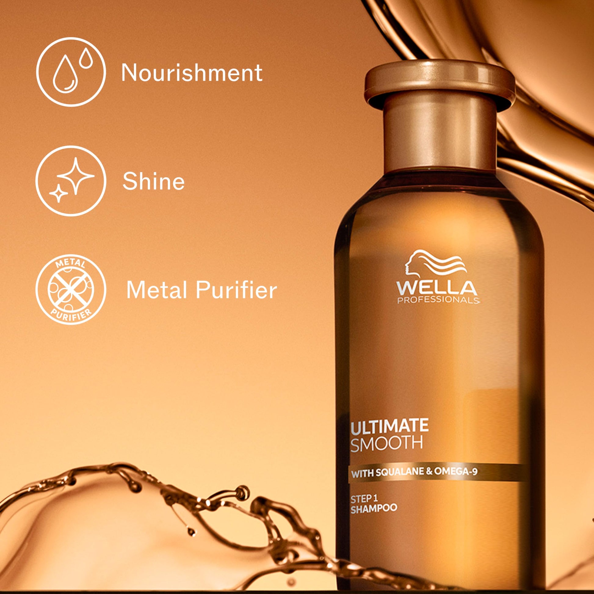 Light Goldenrod Wella Professionals ULTIMATE SMOOTH Shampoo 8.4 Fl Oz. + Conditioner 6.7 Fl Oz. Bundle | For Dry, Dull & Frizzy Hair | With Squalane & Omega 9