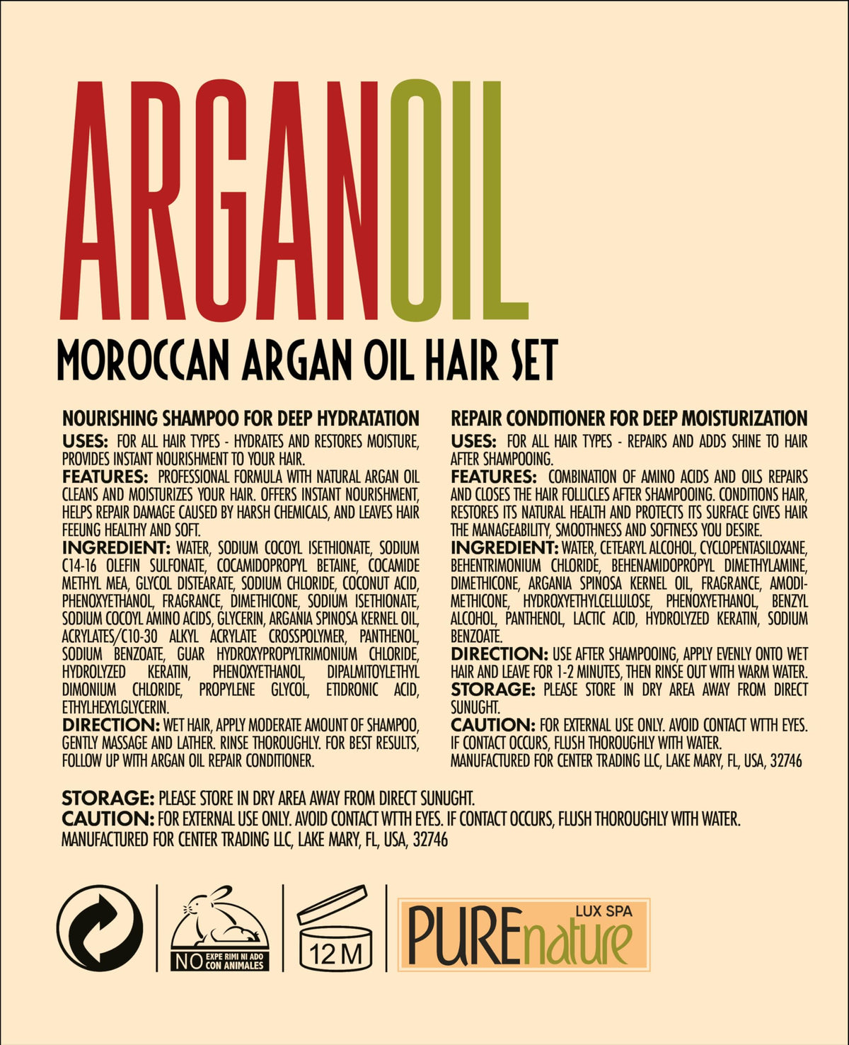 Bisque Argan Oil Shampoo and Conditioner Set - Sulfate Free Moroccan Care with Keratin - For Curly, Straight, Dry and Damaged Hair - Moisturizing, Hydrating, Anti Frizz Salon Technology