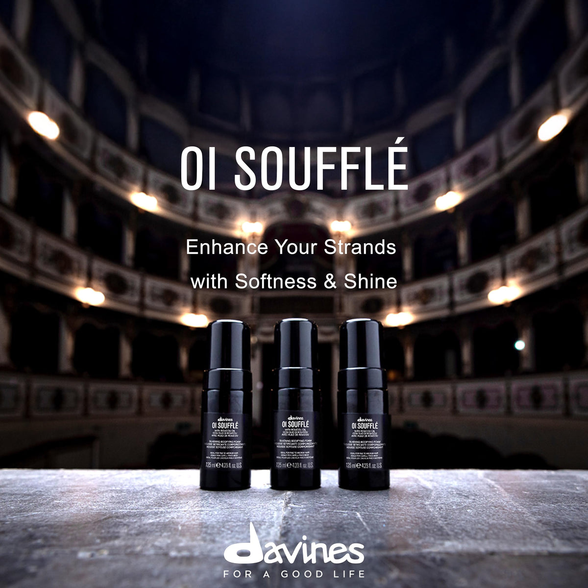 Black Davines OI Souffle Silkening Bodifying Foam, Heat Protectant Rich Leave-In
