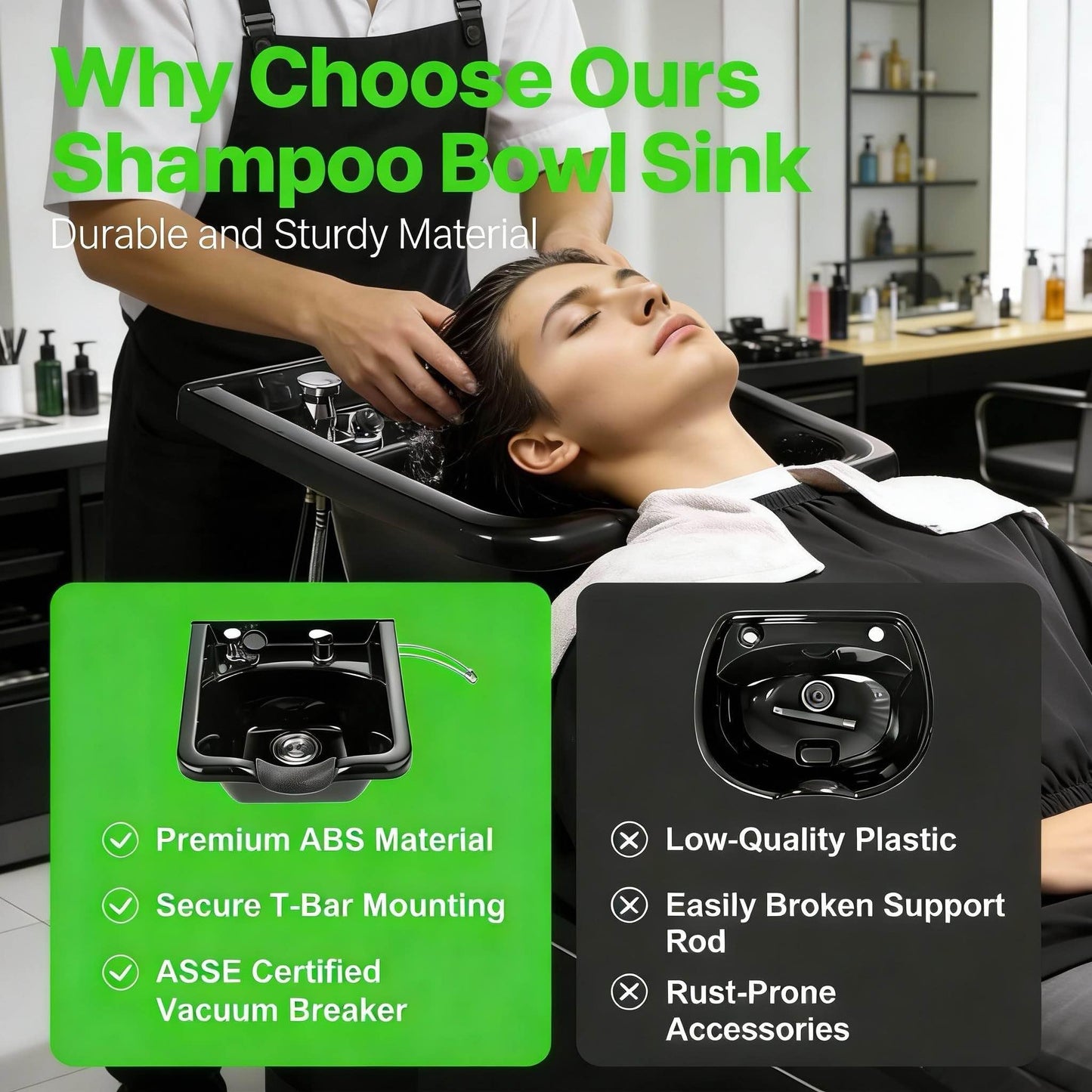 Dark Slate Gray Shampoo Bowl for Salons, Hair Sink with Upgraded Leak-Proof Drain Kit, Portable Hair Washing Sink for Salon & Home, Hairs Backwash Basin Beauty Salon Equipment for Hairstylists