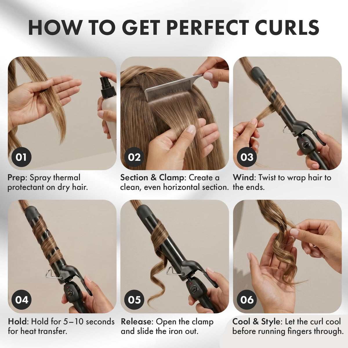 White Smoke Stay-Temp Black Gold Ceramic 1 1/4” Curling Iron for All Hair Types