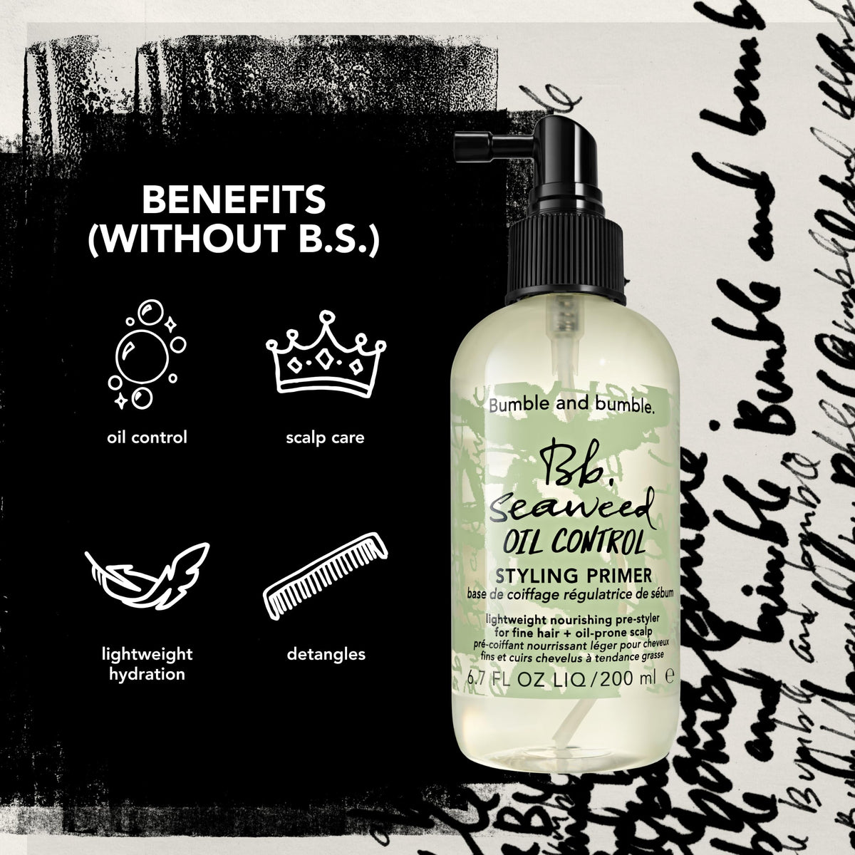Black Bumble and bumble. Seaweed Primer | Provides 48 Hours Of Oil Control*, Detangles, Hydrates | For Oil-Prone Scalp + Hair | Royal Sugar Kelp, Zinc PCA, AHAs, Lactobacillus, 1.0 Fl Oz