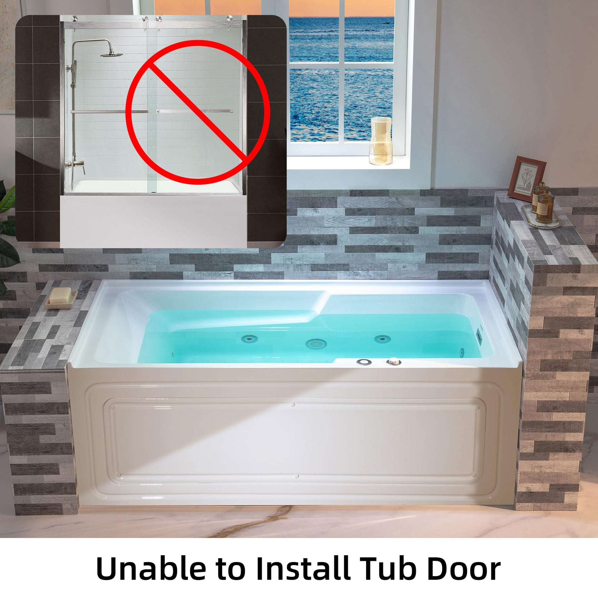 White Smoke WOODBRIDGE 60" Alcove Acrylic Rectangular Whirlpool Heated Jetted Tub in White with Right Drain, Chrome pop-up Drain Included BS6030R