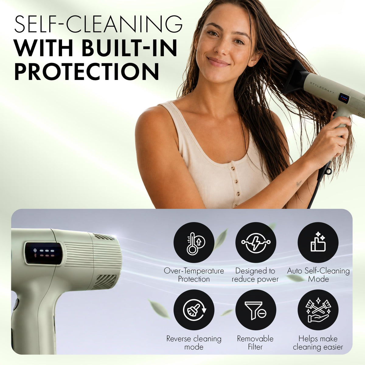 White Smoke StyleCraft Sage 1600W Brushless Motor Ionic Hair Dryer with LED Display