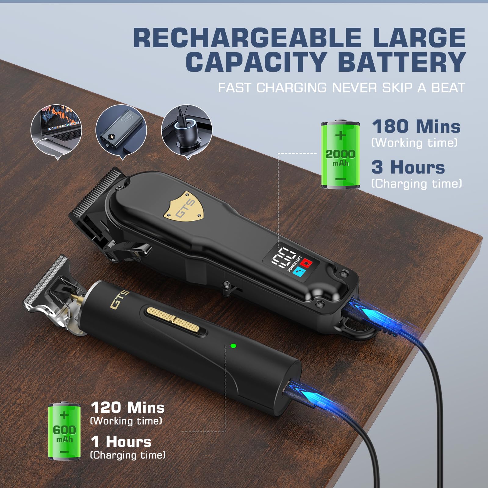 Dark Slate Gray GTSPro Hair Clippers for Men, Clippers and Trimmers Set, Barber Clippers, Electric Hair Trimmer with Box, Gifts for Men Black