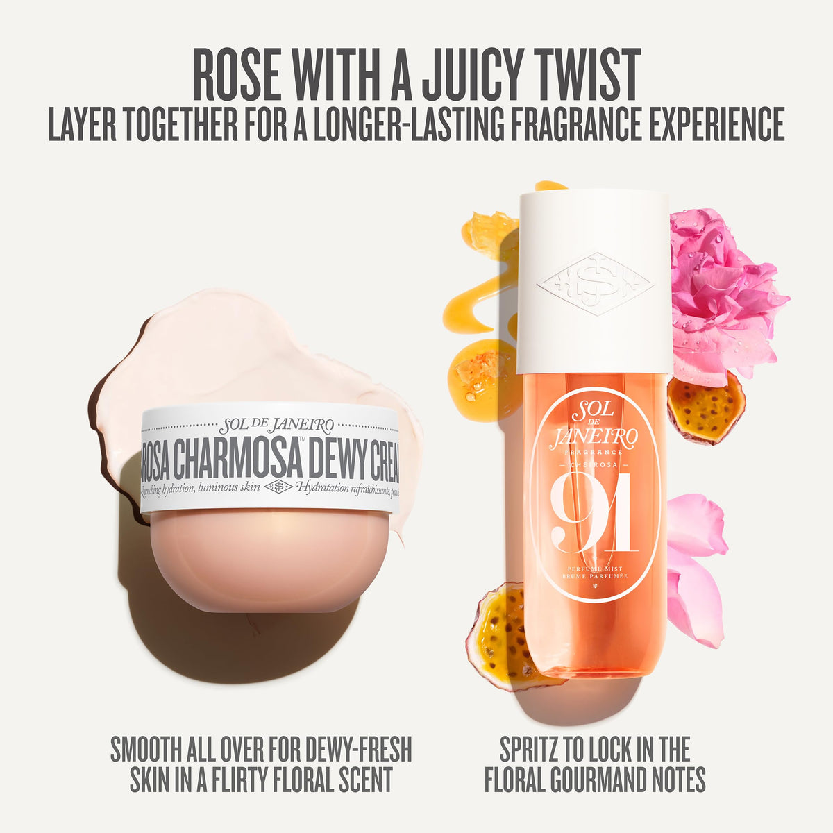 Seashell Sol de Janeiro Rosa Charmosa Dewy Body Cream & Cheirosa Perfume Mist Duo