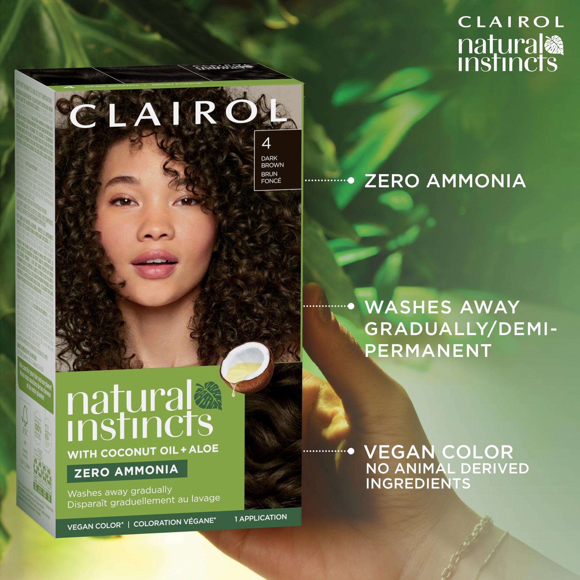 Black Clairol Natural Instincts Demi-Permanent Hair Dye, 4 Dark Brown Hair Color, Pack of 3