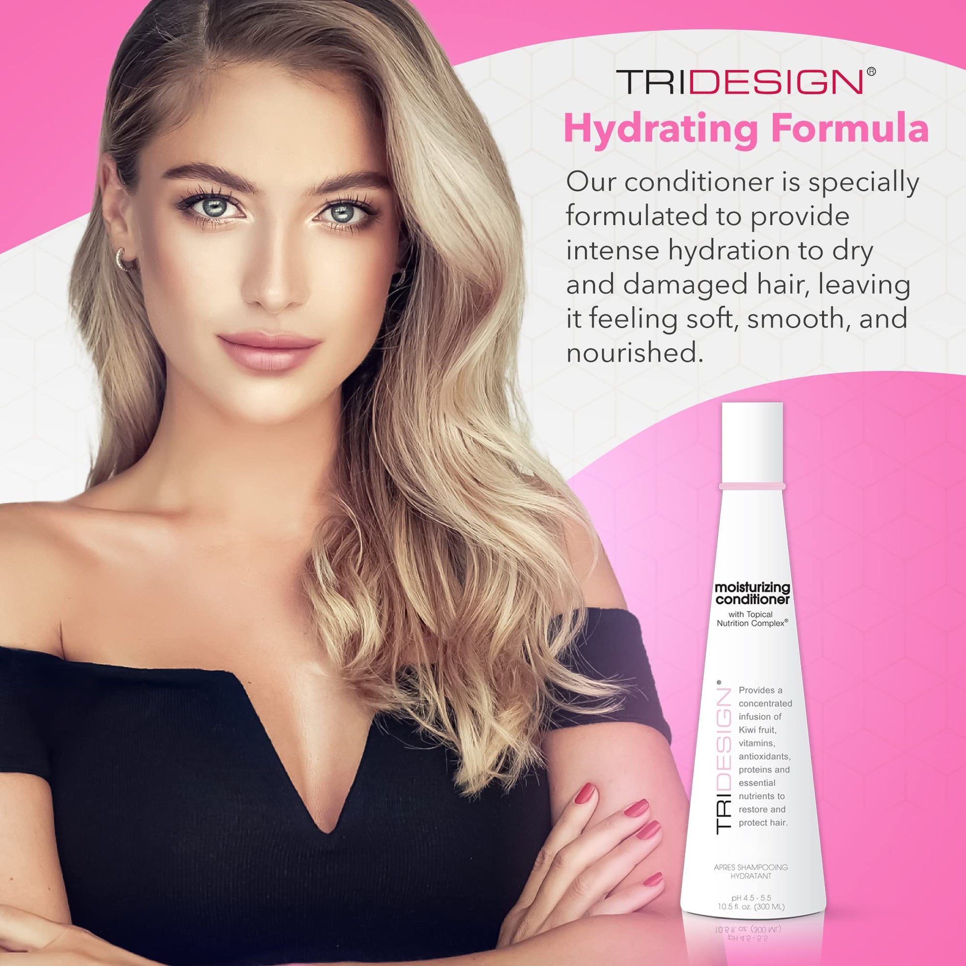Hot Pink TRIDESIGN TRI Moisturizing Conditioner - Hydrating Dry & Damaged Hair, Infused Wheat Protein to Protect, Repair & Restores Moisture to Curly, Straight, Wavy Treated Hair - 10.5 Fluid Ounce