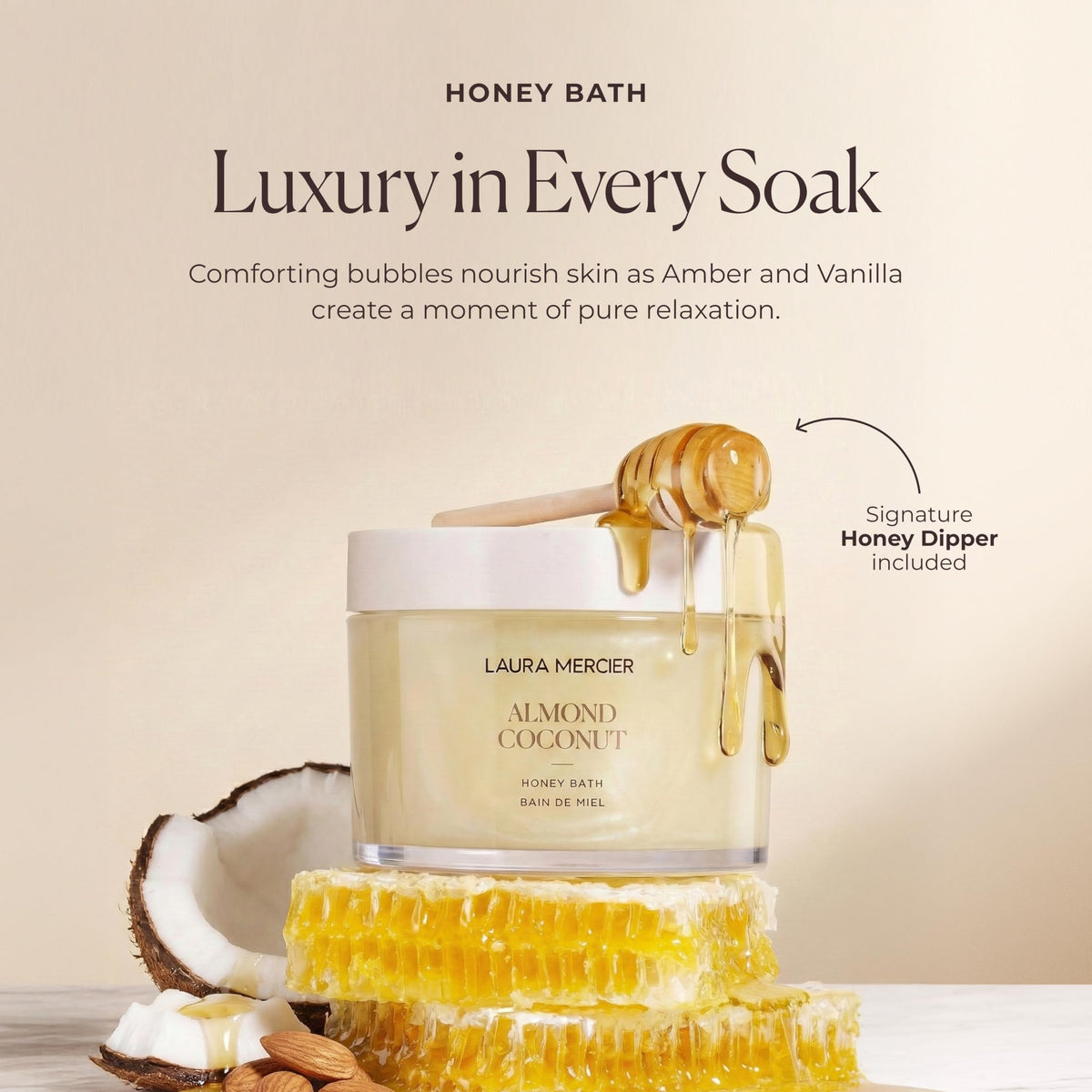 Light Gray Laura Mercier Honey Bath Foaming Bubble Bath, 8.5 oz