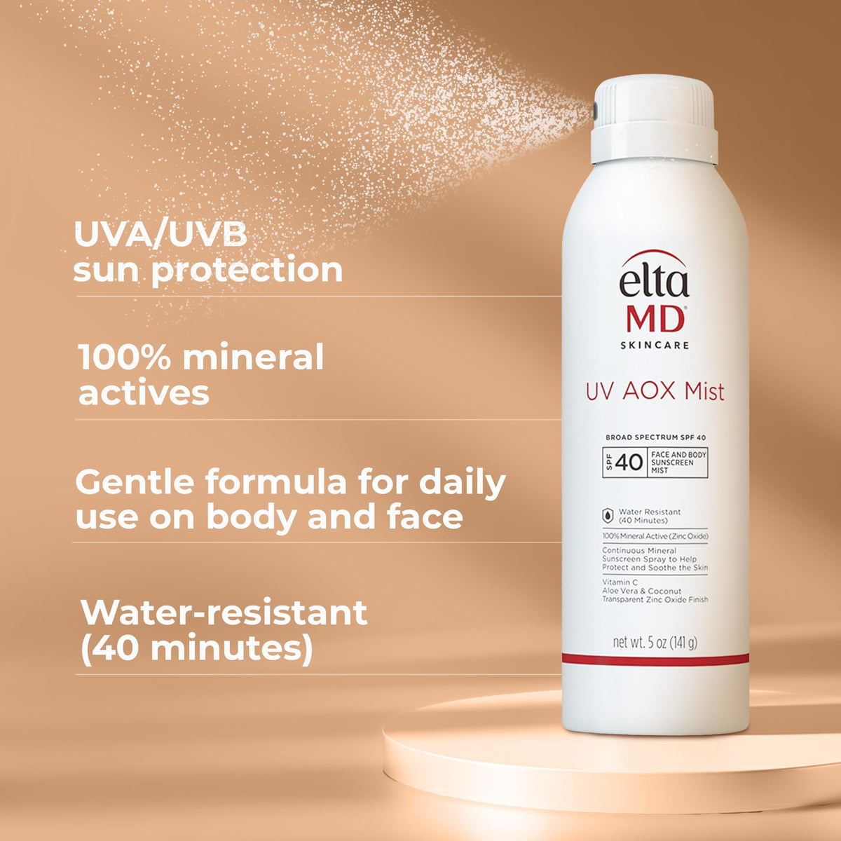 Tan EltaMD UV AOX Mist 100% Mineral Sunscreen Spray, SPF 40, 5 oz