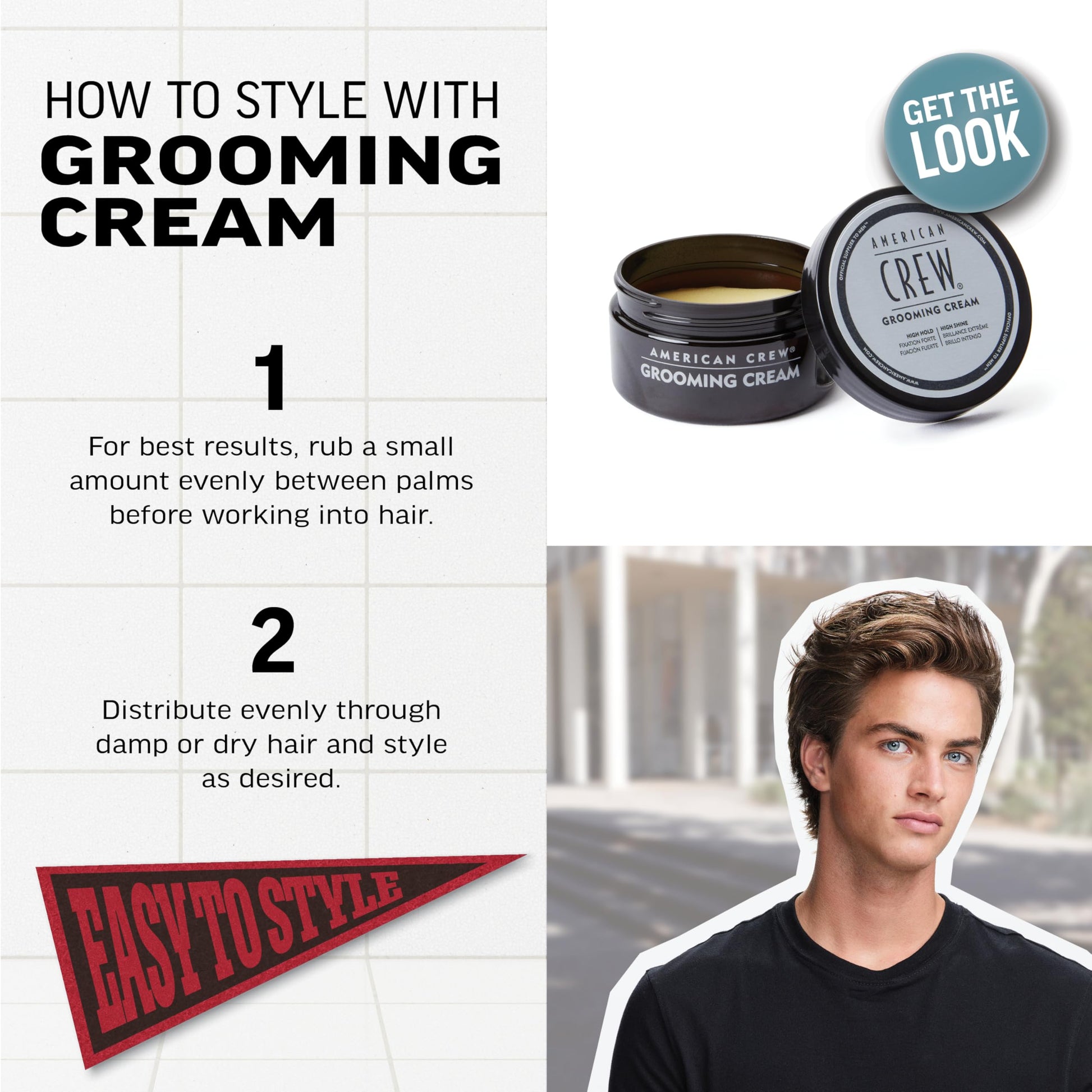 White Smoke American Crew Men's Grooming Cream, Like Hair Gel with High Hold & High Shine, 3 oz