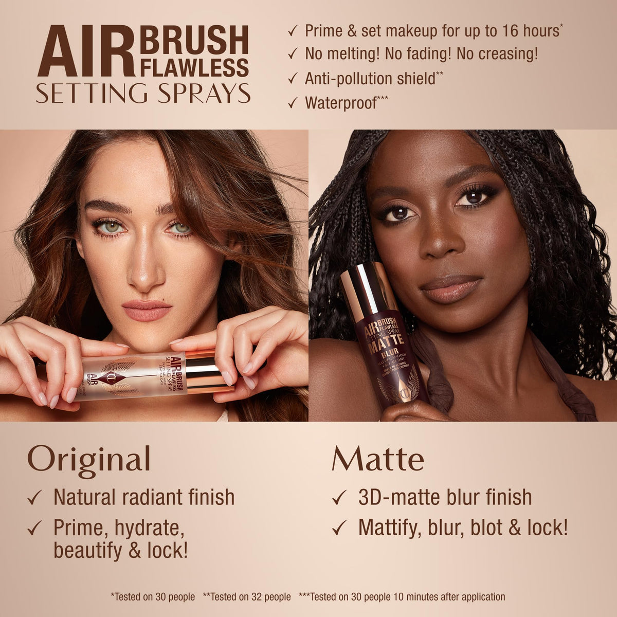 Tan Charlotte Tilbury Airbrush Flawless Matte Setting Spray – Ulta-Fine Mist to Prime & Set Makeup Up to 16Hr – Oil and Shine Control with Blurring Matte Finish, Humidity & Waterproof