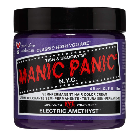 Black MANIC PANIC Classic Electric Amethyst Semi Permanent Hair Color - Bright Purple Hair Dye for Women & Men That Lasts 4-6 Weeks - Vegan, Ammonia & Cruelty-Free - Create & Mix Custom Shades (4oz)
