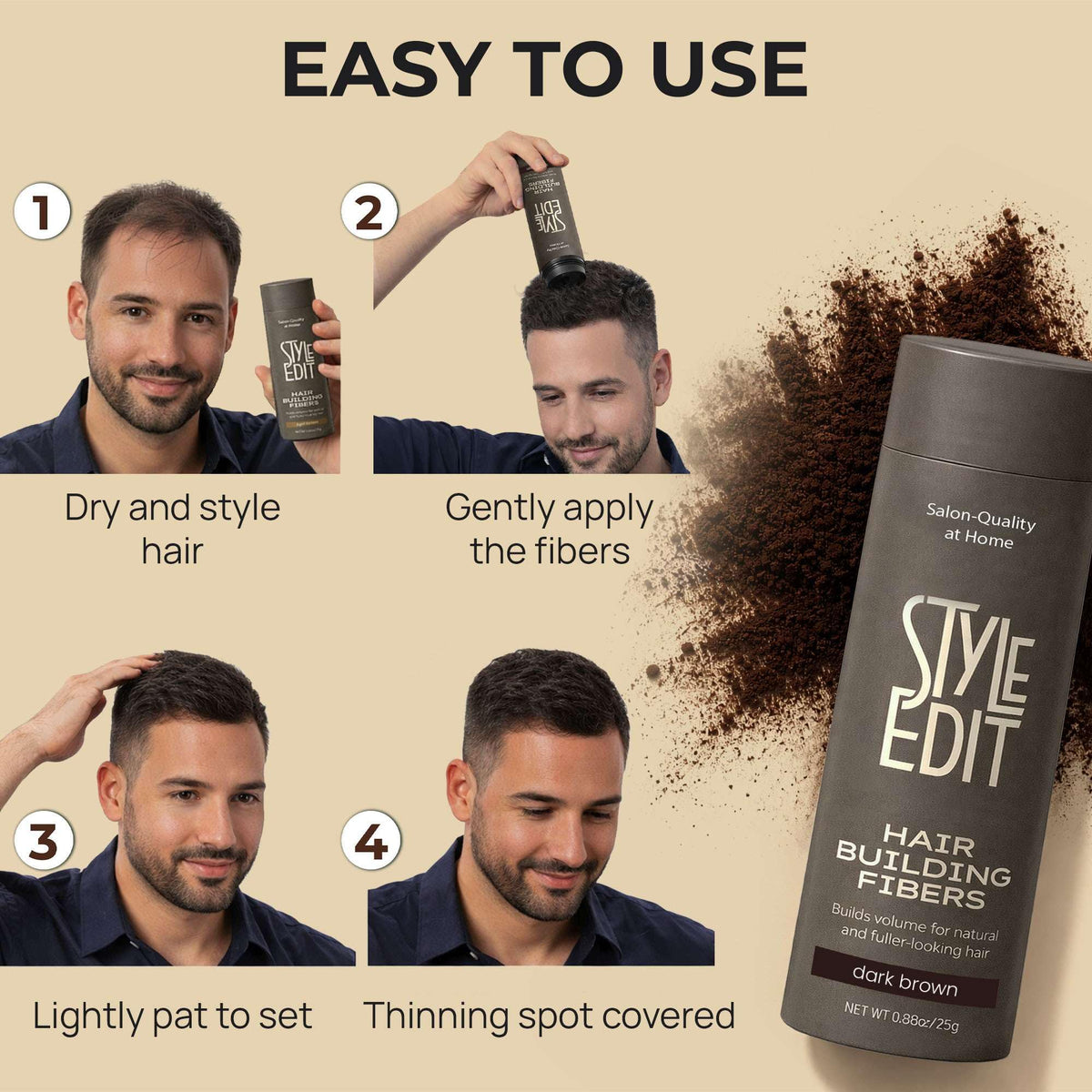 Wheat Style Edit Hair Building Fibers, Dark Brown, 0.88oz