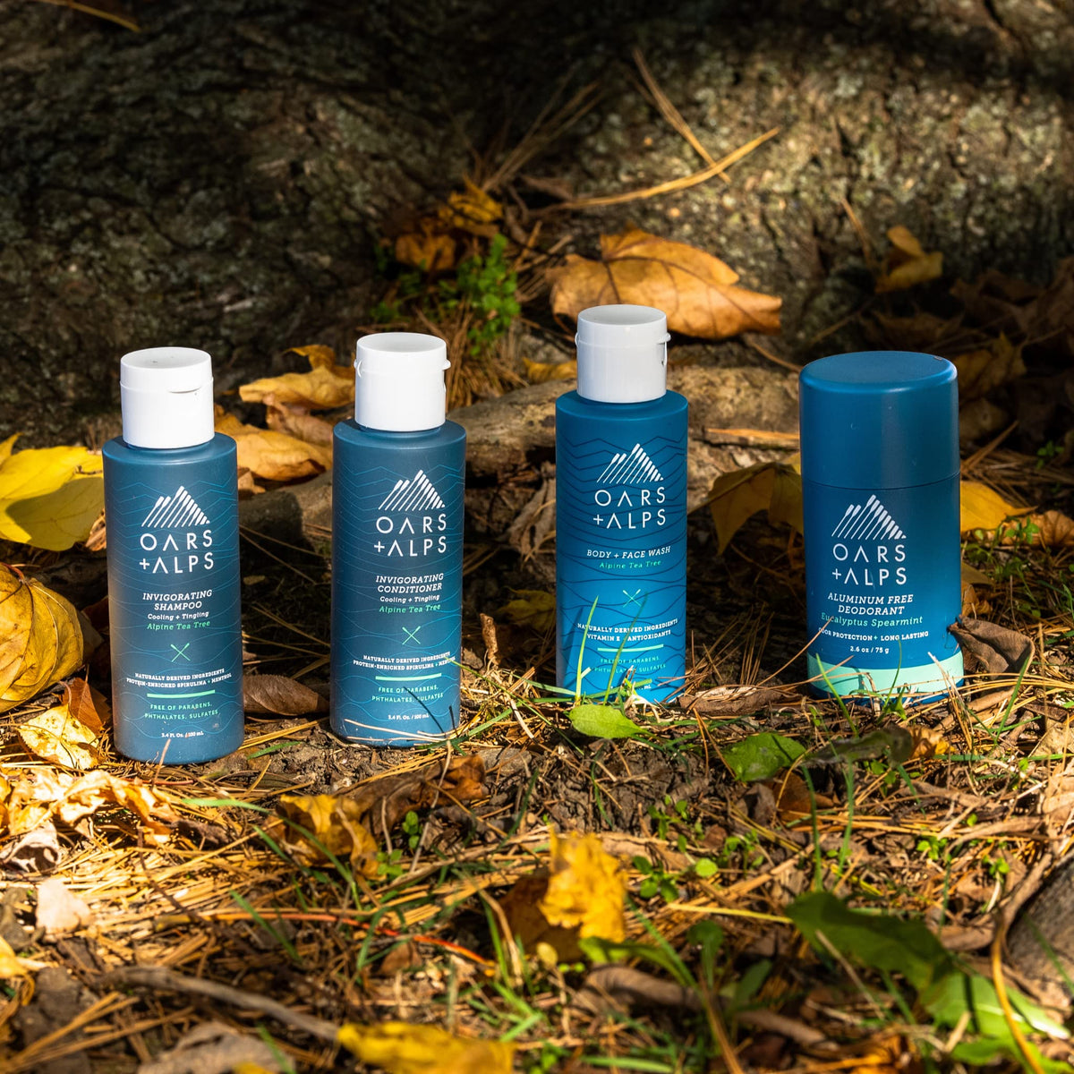 Black Oars + Alps Hair and Body Travel Kit for Men, Includes Sulfate Free Shampoo, Conditioner, Body Wash, Deodorant, and Reusable Pouch, TSA Friendly
