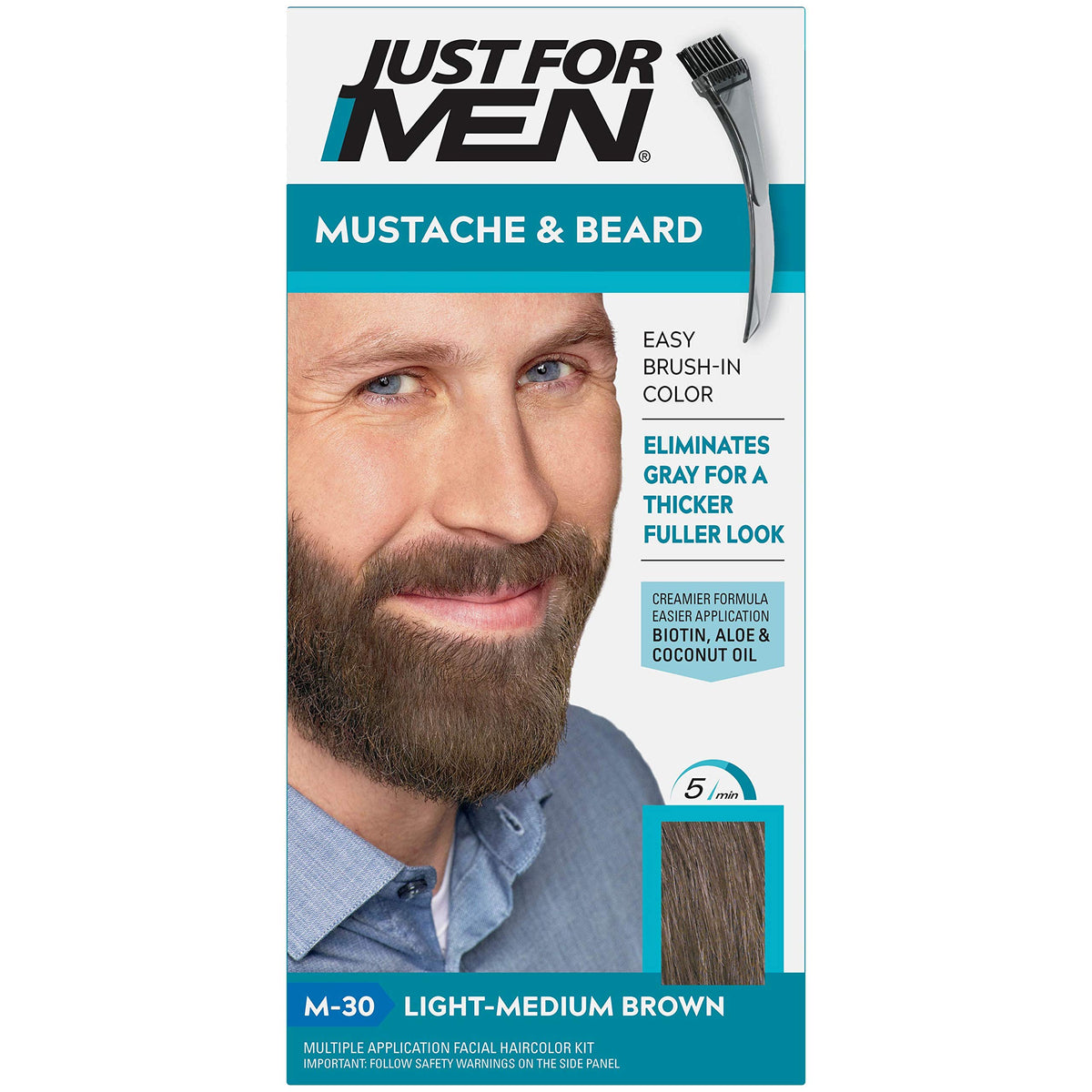 White Smoke JUST FOR MEN Color Gel Mustache & Beard M-30 Light-Medium Brown 1 Each (Pack of 4)