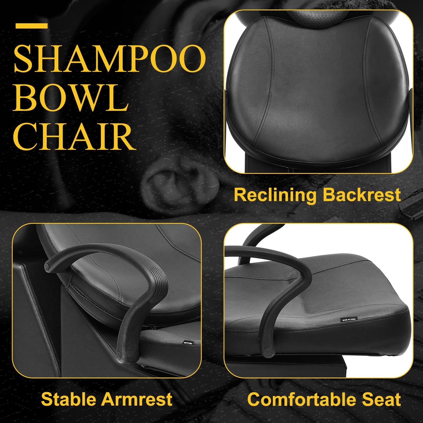 Black Betisef ABS Plastic Shampoo Bowl Chair,Barber Backwash Chair, Hair washing station for Spa Beauty Salon