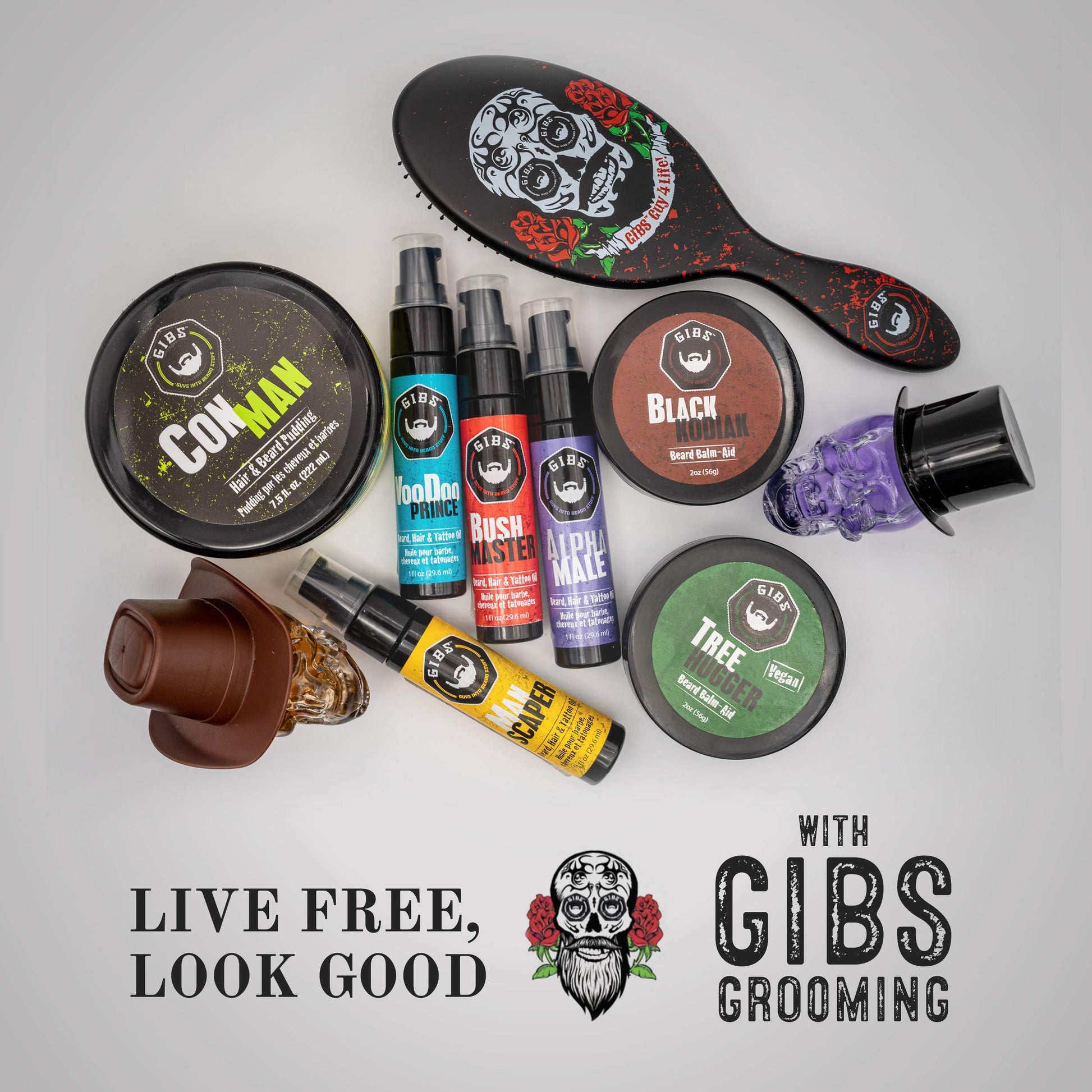 Gray GIBS Grooming - Alpha Male Beard, Hair & Tattoo Oil (1 fl oz) Collectible Glass Skull Bottle - Softens & Strengthens - Skin Moisturizer - Vitamin C - UV Shield - Travel Size - Beard Oil - Made in USA
