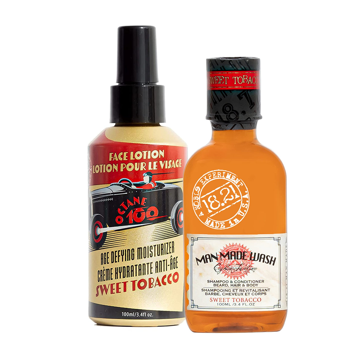 White Smoke 18.21 Man Made Original Sweet Tobacco Scent 3-in-1 Body Wash and Octane 100 Face Lotion 2-Pack Bundle, All Hair & Skin Types for Men, Strengthens and Moisturizes in a Manly Aroma