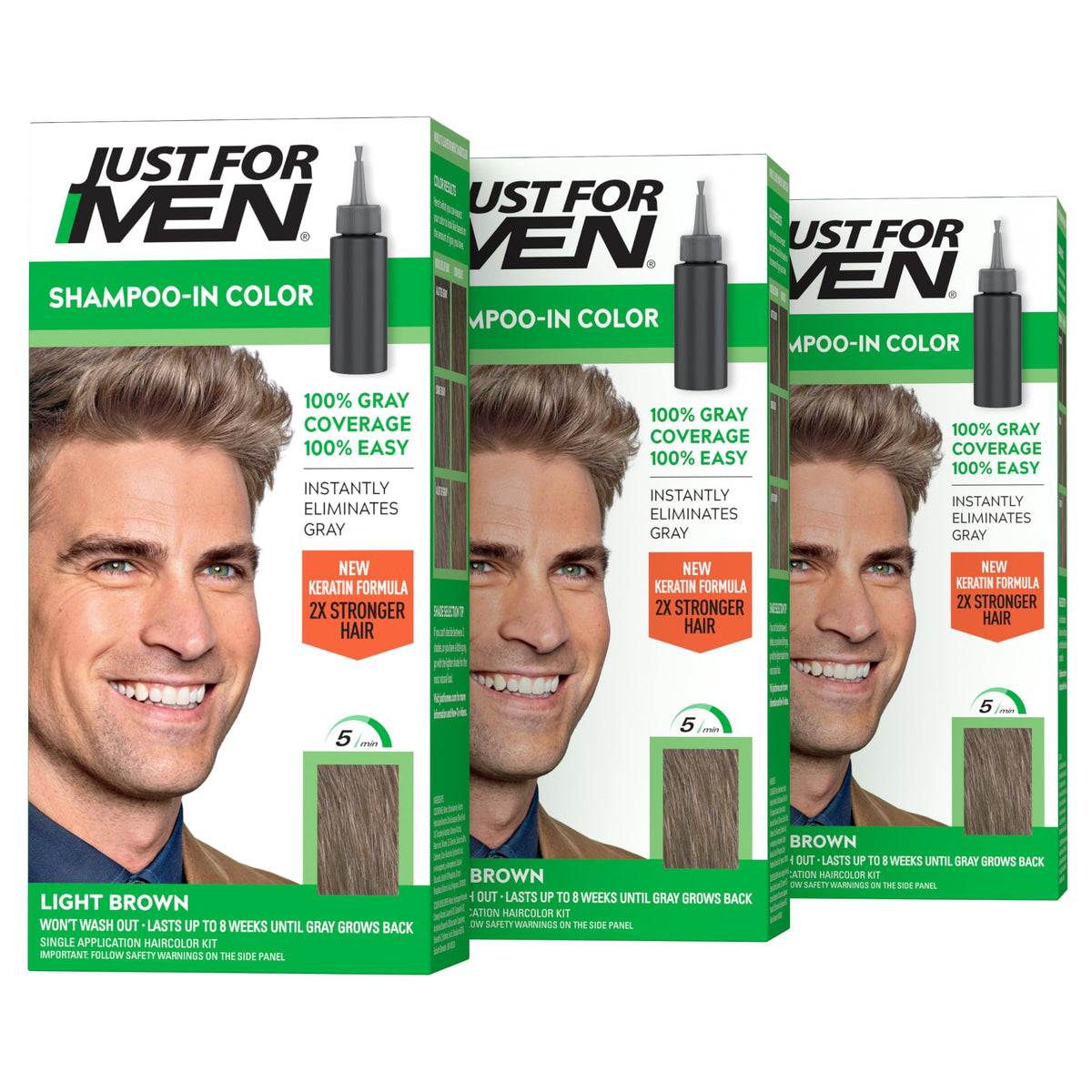 White Smoke JUST FOR MEN Shampoo-In Color, Hair Color, Light Brown H-25 (3 Pack)