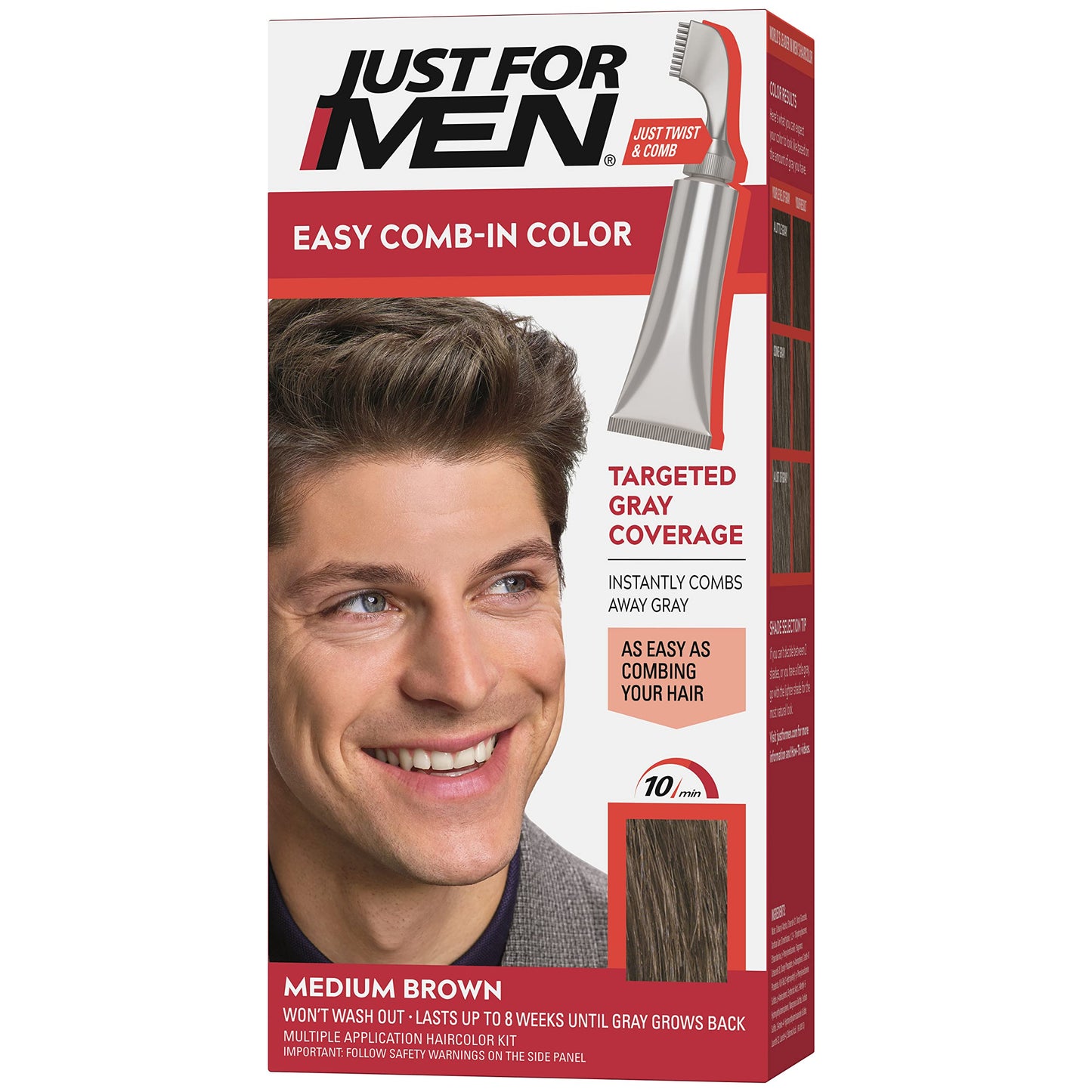 White Smoke Just For Men Easy Comb-In Color Mens Hair Dye, Easy No Mix Application with Comb Applicator - Medium Brown, A-35, Pack of 1