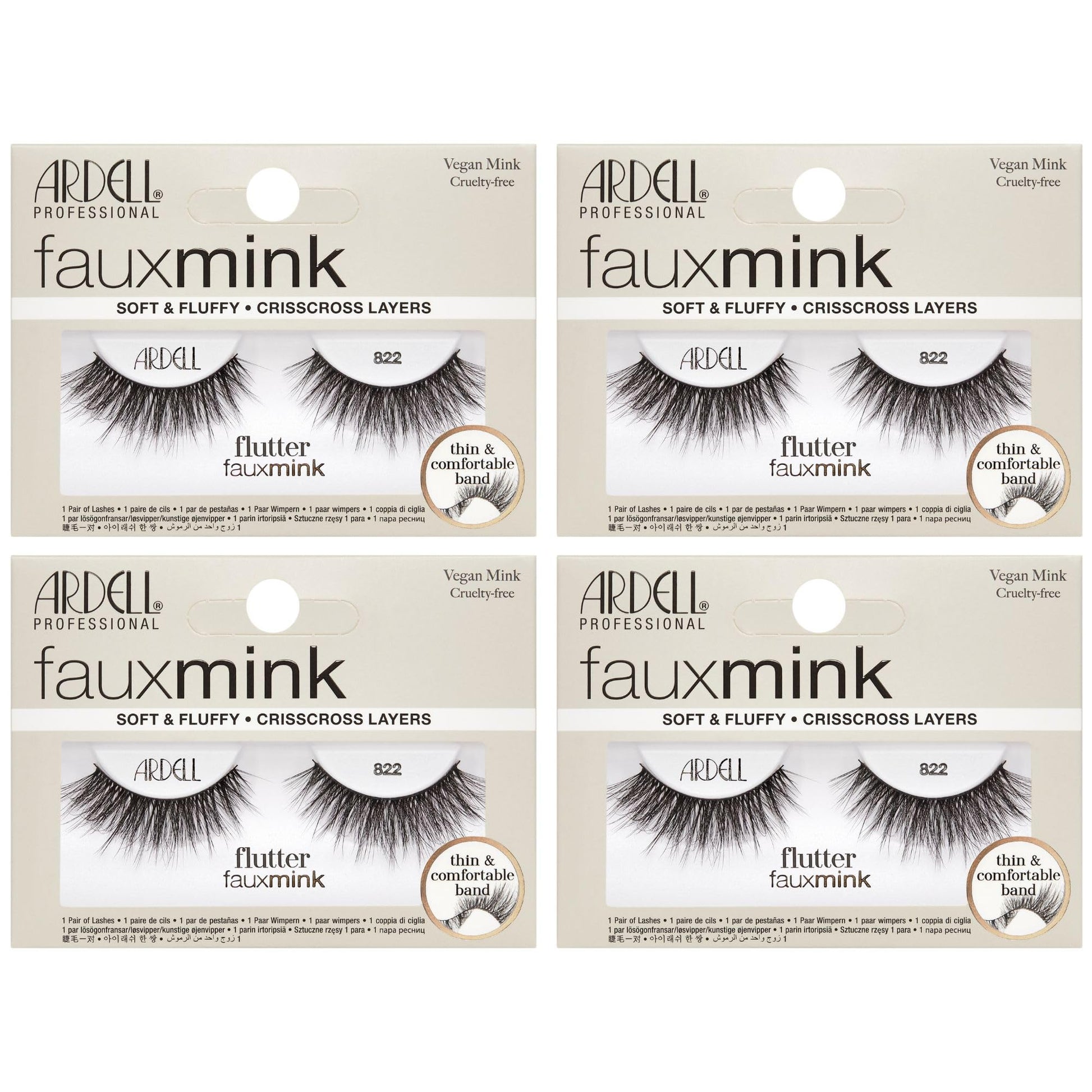 Light Gray Ardell Faux Mink Lashes Wispies 822 – Fluttery, Wispy Lashes, Full Volume Lash Strip False Eyelashes, Vegan Mink with Knot-Free Invisiband, 4 Pack