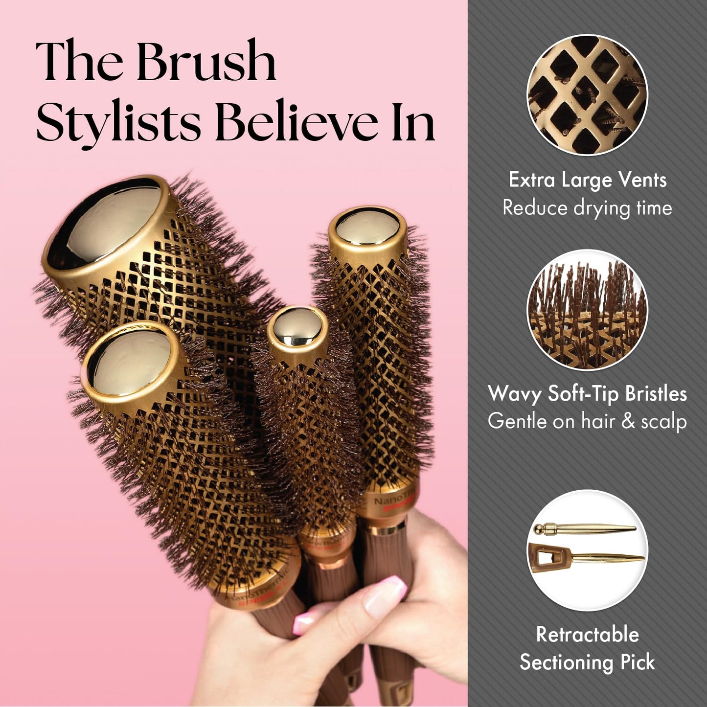Dim Gray Olivia Garden NanoThermic Ceramic + Ion Speed XL Round Thermal Hair Brush - Not Electrical - Professional Blowout Brush for Normal to Thick Hair - 1 1/4"-Diameter Barrel - NTXL-34