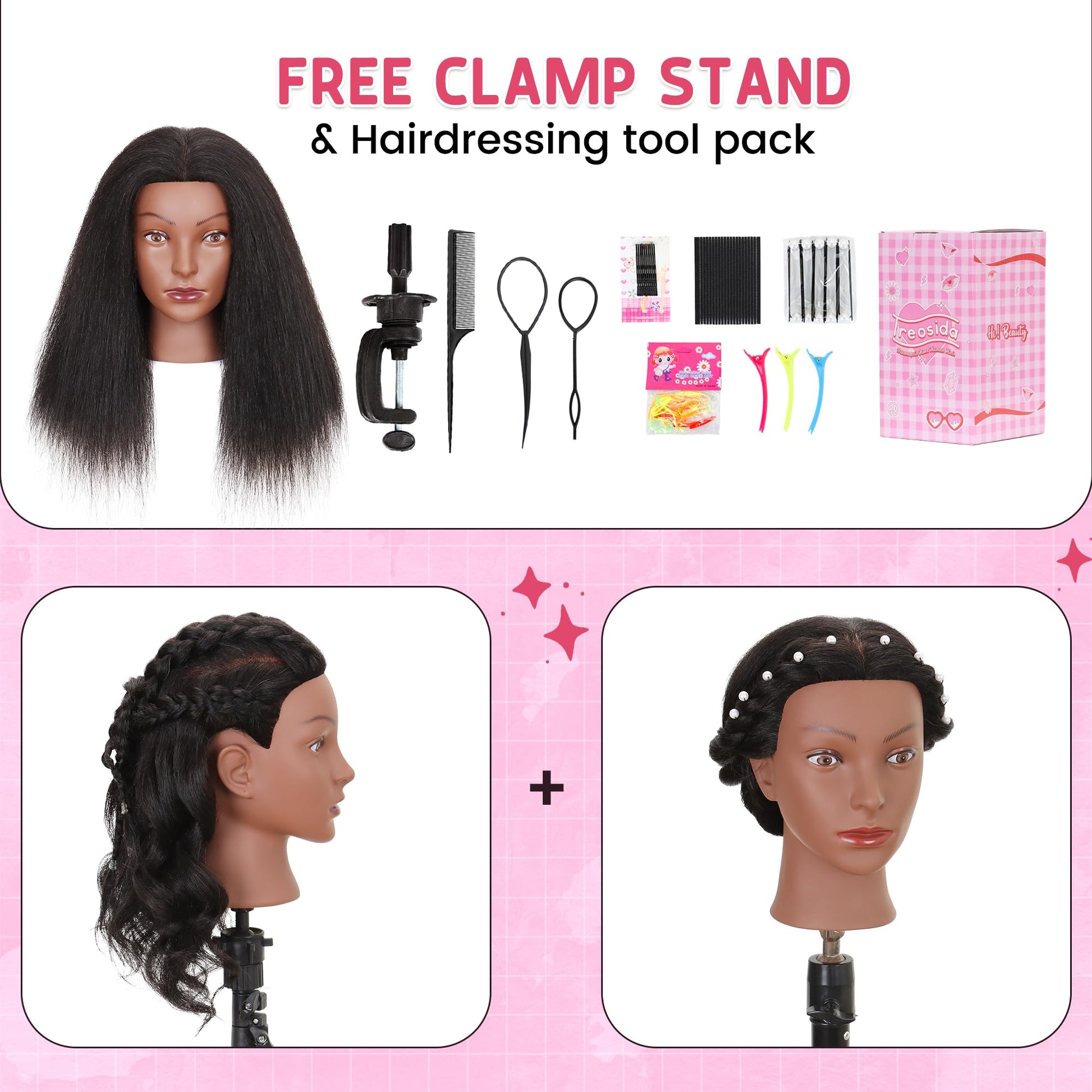 White Smoke Mannequin Head 100% Real Human Hair Training Doll Head for Braiding Styling Cosmetology Practice with Clamp Stand (18 Inch)