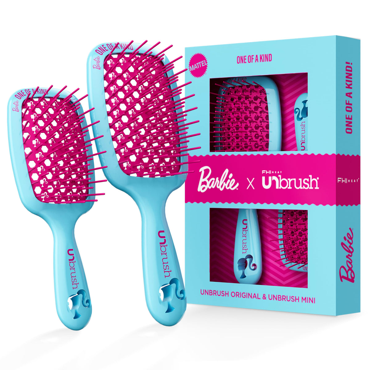 White Smoke FHI Heat UNbrush Barbie Detangling Brush Duo - One of a Kind - Blue