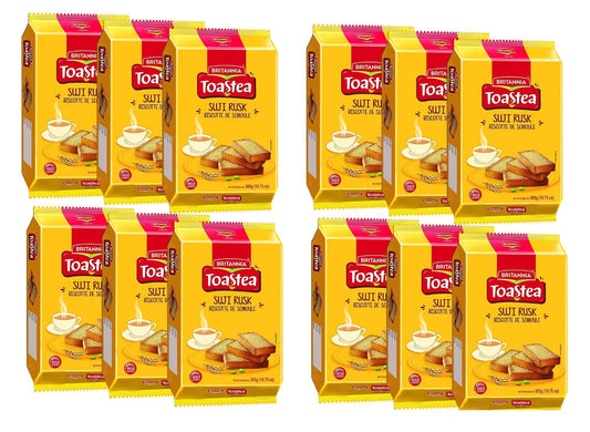 Goldenrod BRITANNIA Toastea Suji Rusk 10.75oz (305g) - Crispy Tea Time Snack - Crispy Crunchy Toast (Pack of 12)