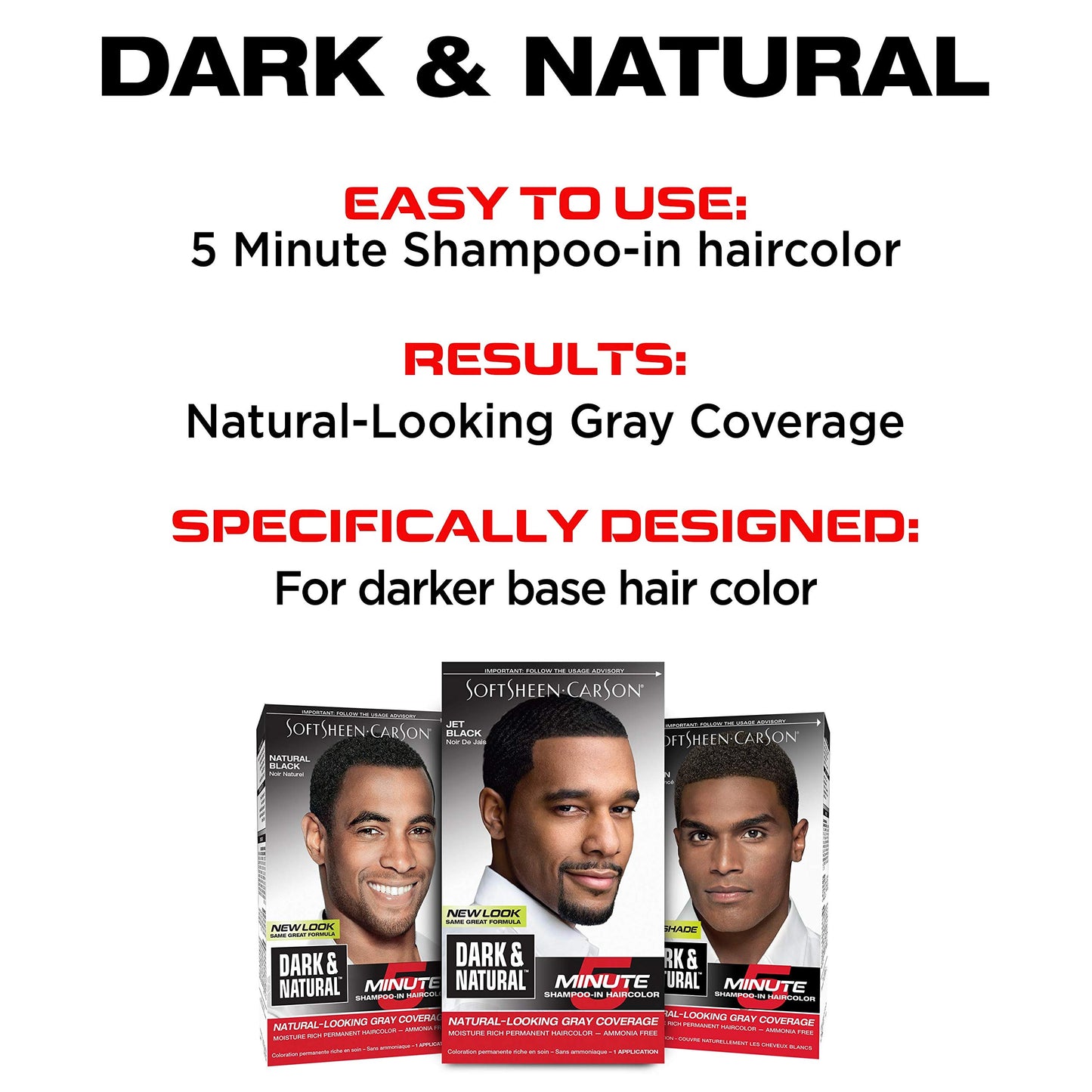 White Smoke SoftSheen-Carson Dark & Natural Hair Color for Men 5 Minutes, Gray Coverage for Up To 6 Weeks, Shampoo-in Permanent Hair Dye, Jet Black, Ammonia Free, Natural Black