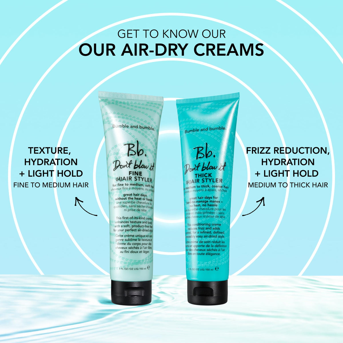 Pale Turquoise Bumble and bumble. Don't Blow It Fine (H) air Styler Air Dry Cream | Styling Cream to Enhance Texture and Body | Adds Hydration and Light Hold |For Fine to Medium Wavy, Straight Hair Types, 5 Fl Oz