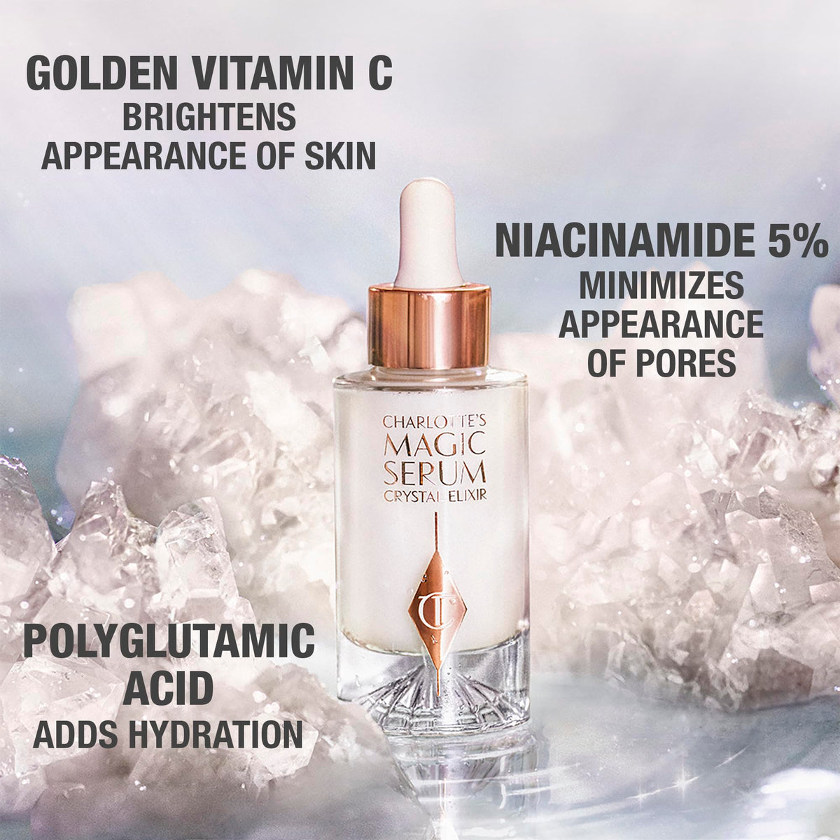 Light Gray Charlotte Tilbury Iconic Magic Mini Skin Set - Travel Size Skincare Gift Set with Moisturizer, Face Serum & Limited Edition Gua Sha